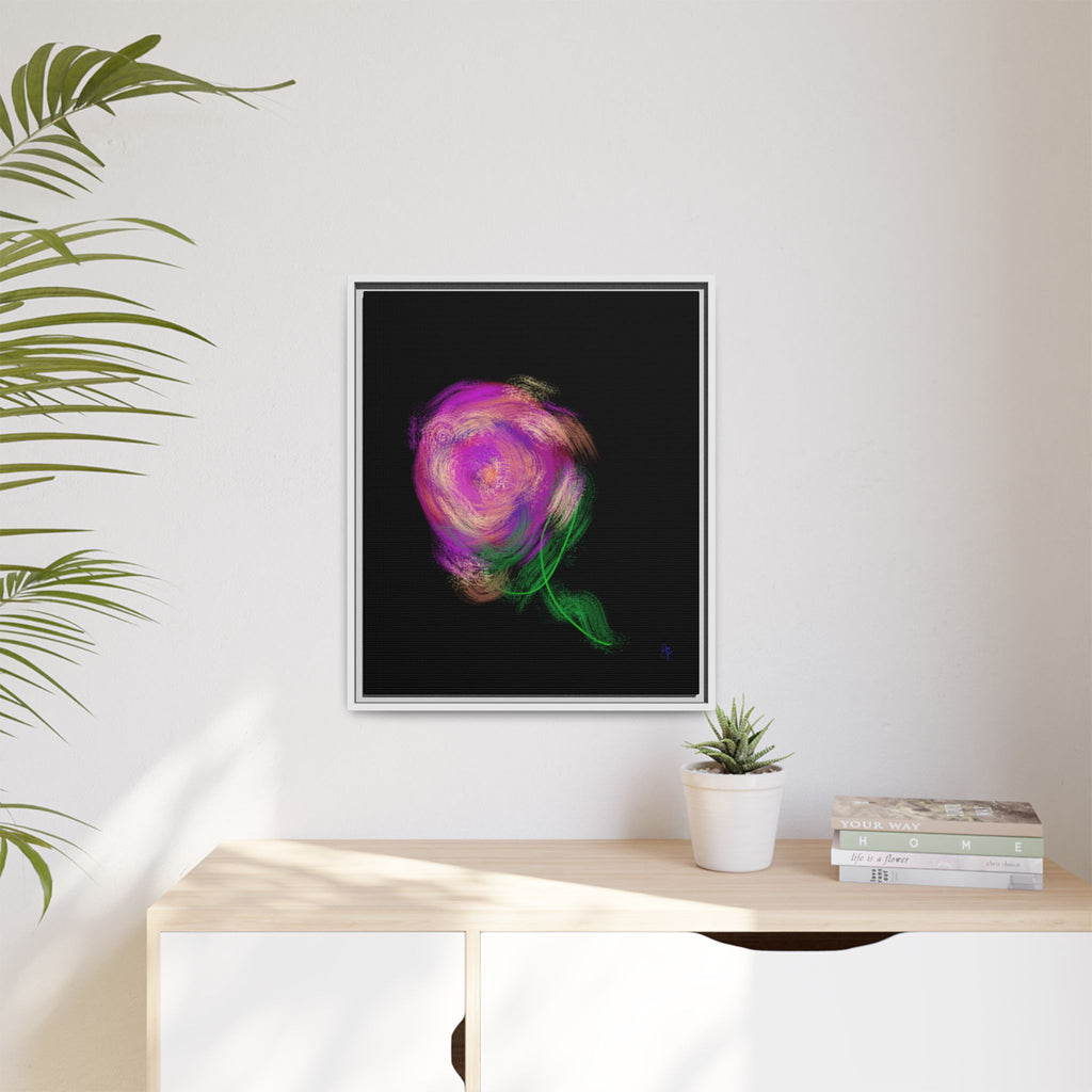 Abstract Rose Swirl Matte Framed Canvas — Multicolor Floral Wall Art