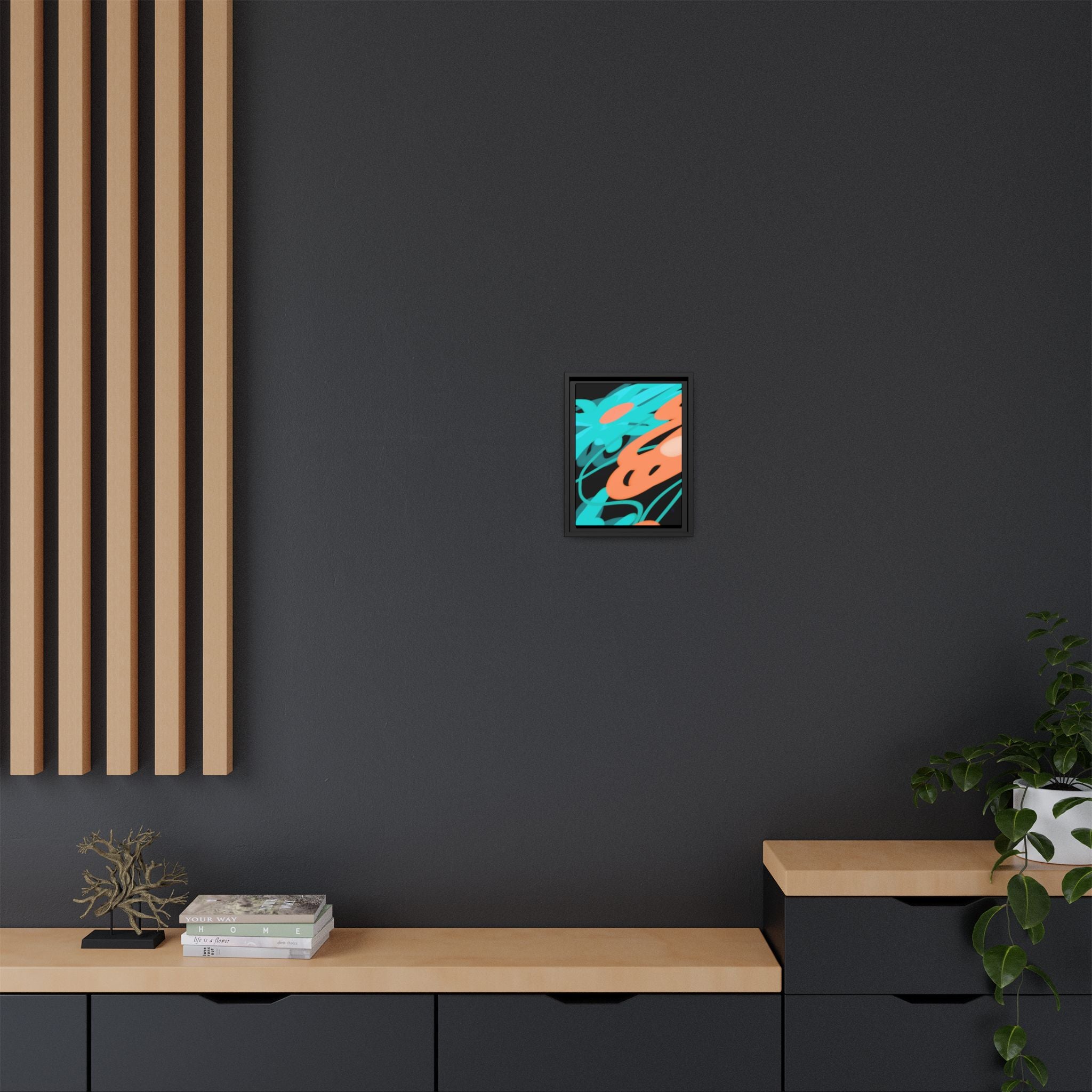 Abstract Teal & Coral Splash Framed Canvas