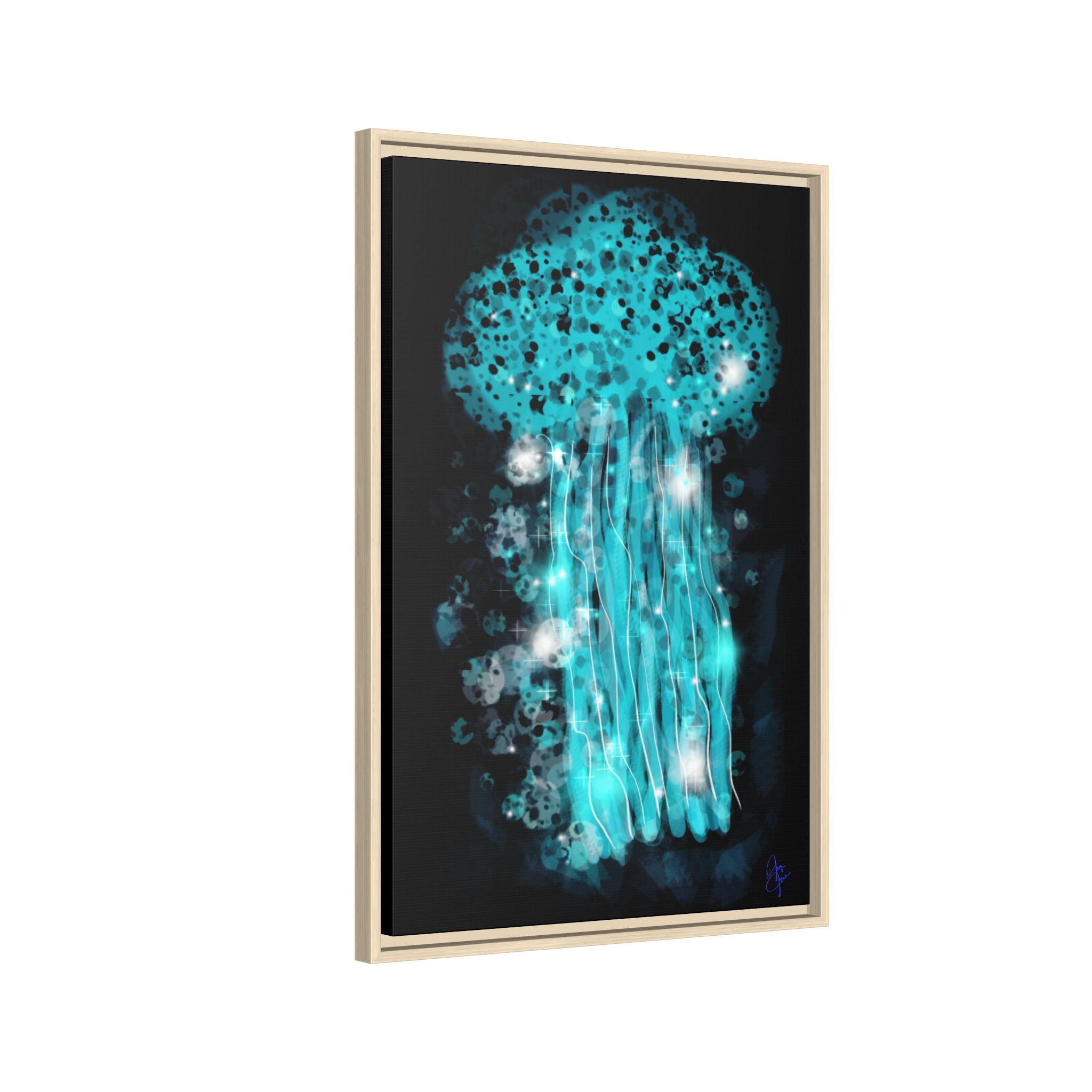 Glowing Jellyfish Art Print — Framed Matte Canvas