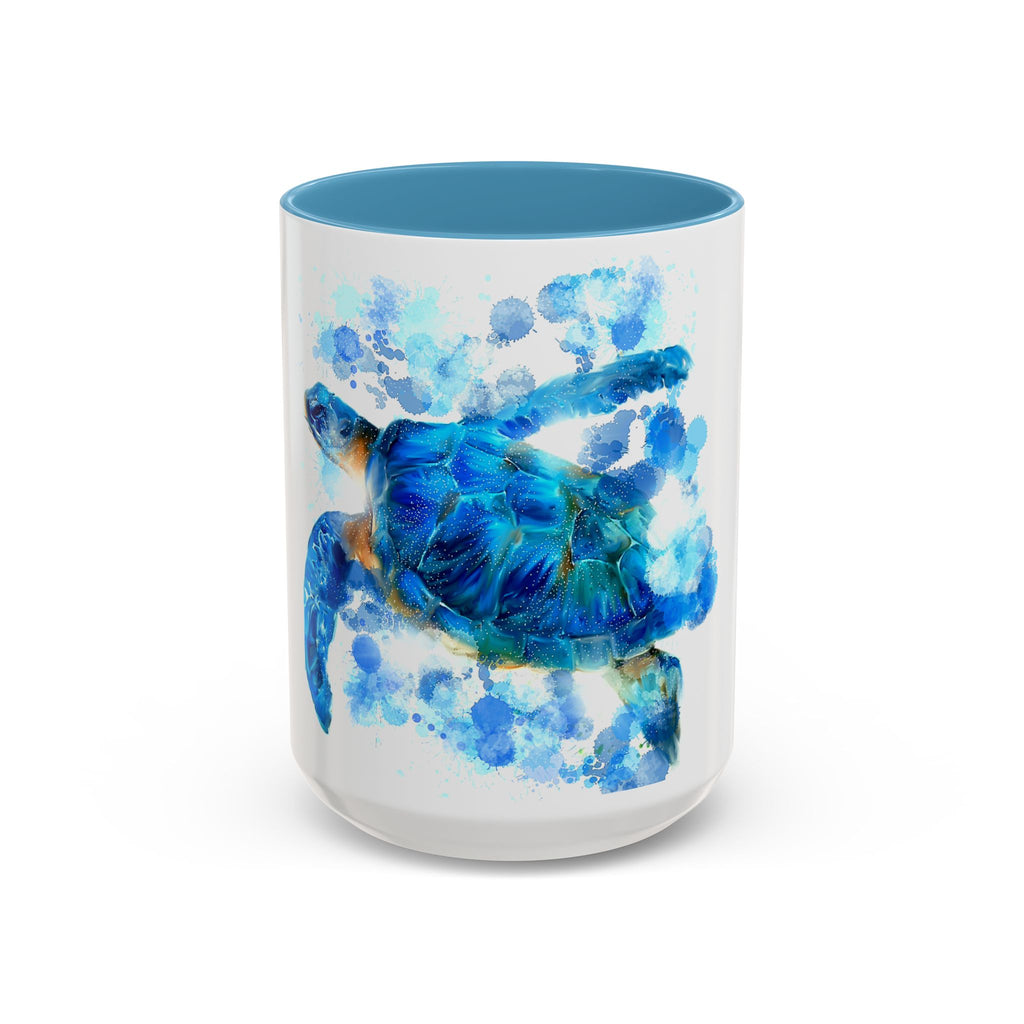 Blue Sea Turtle Accent Coffee Mug — Watercolor Ocean Turtle 11/15oz