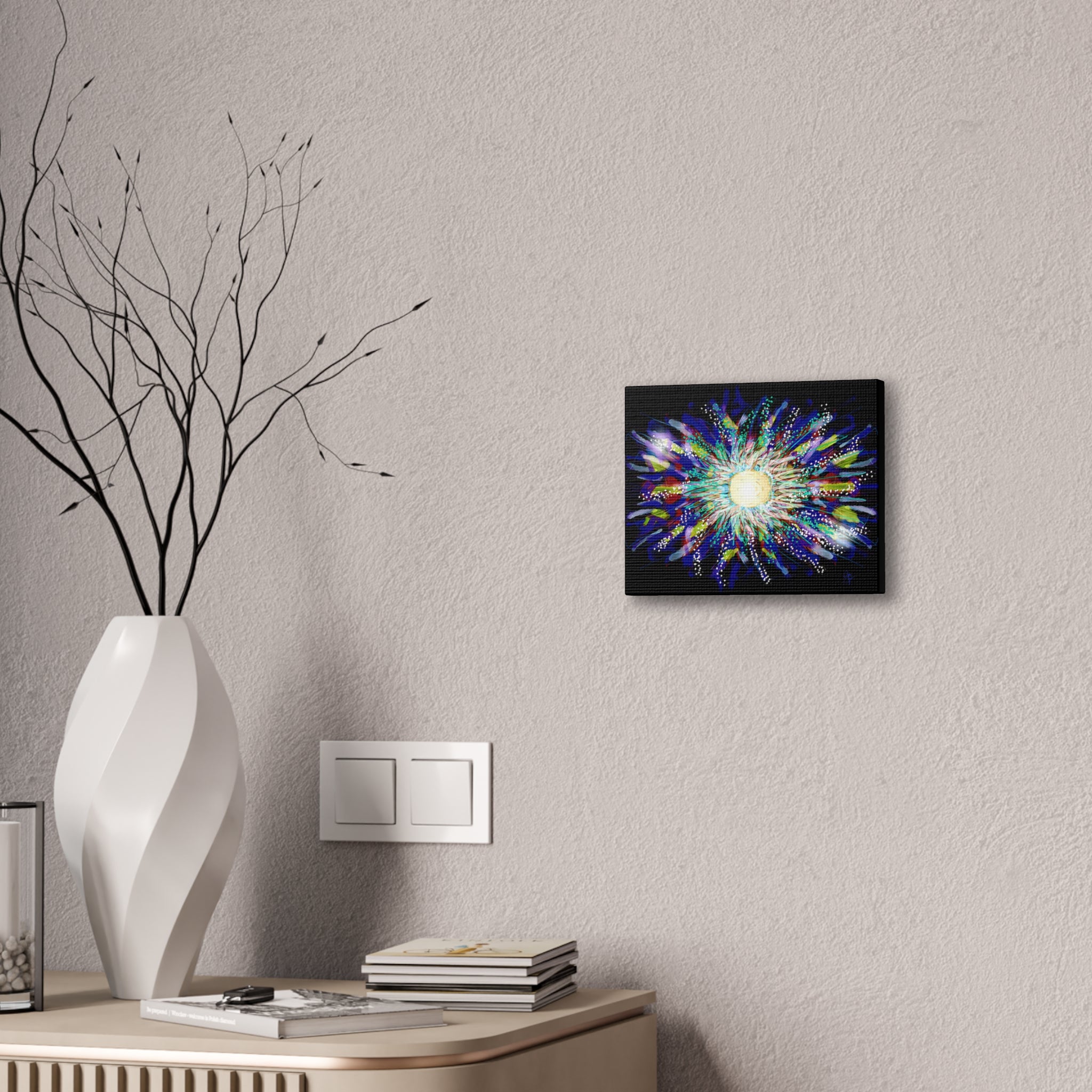 Abstract Cosmic Burst Canvas Wall Art — Colorful Sunflower Explosion on Black
