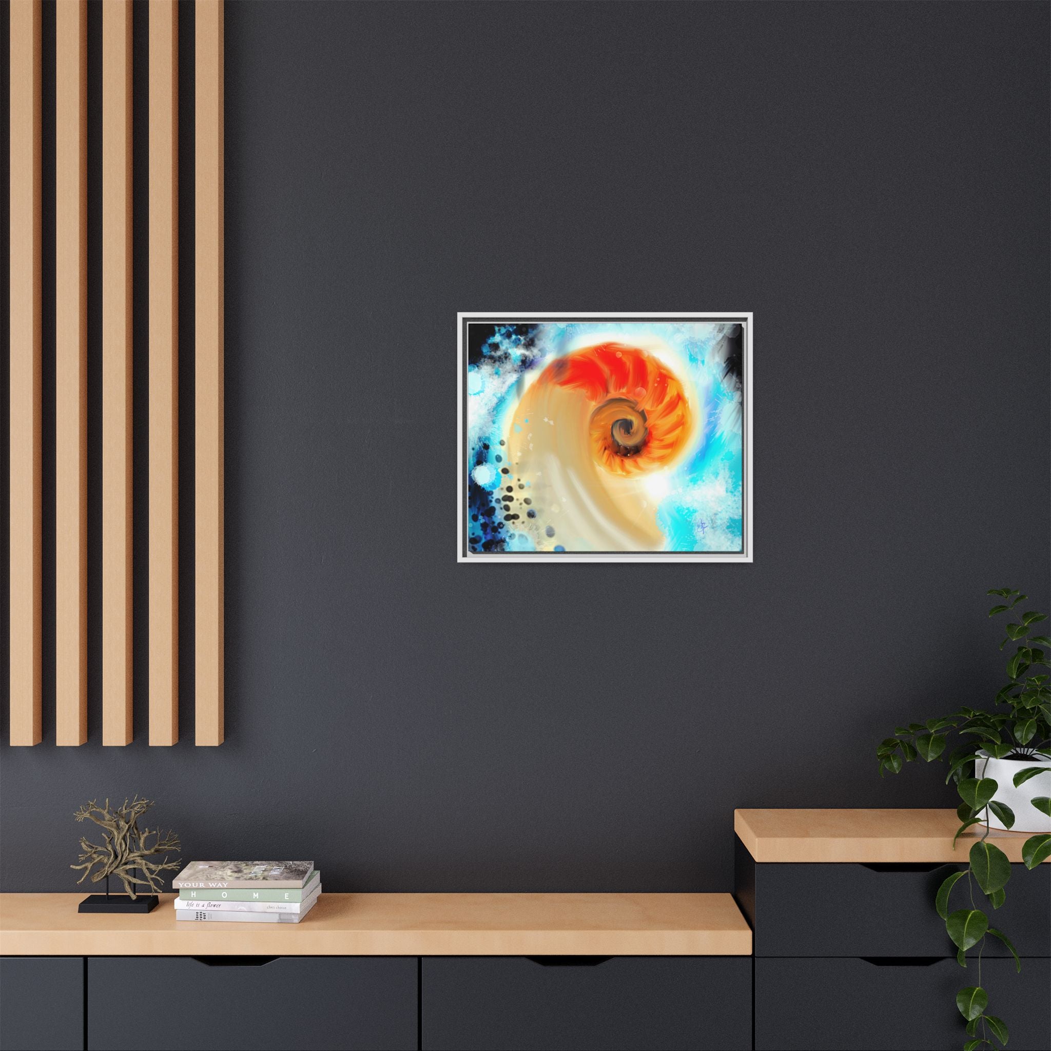Framed Abstract Spiral Canvas Art — Vibrant Nautical Wave Print