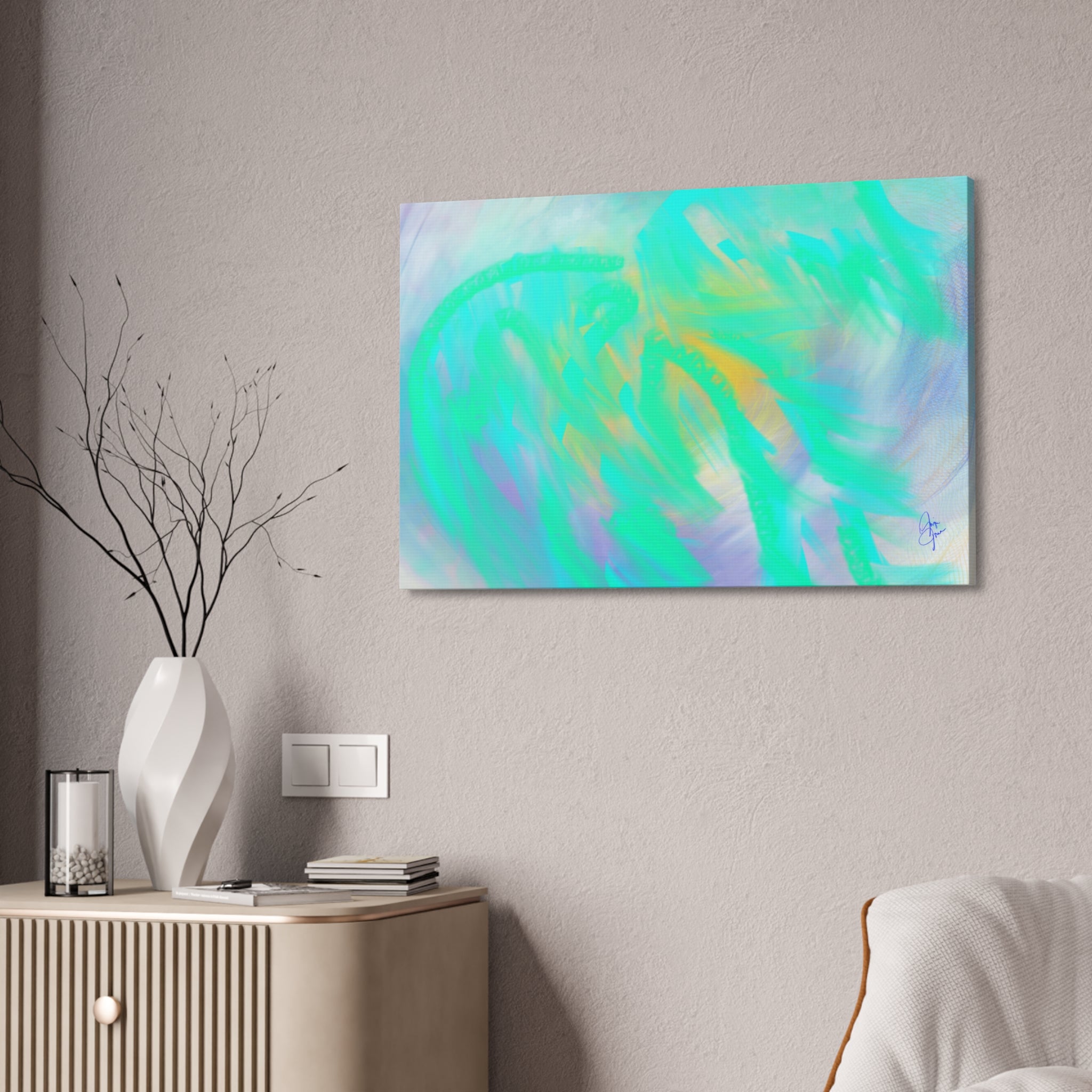 Turquoise Abstract Canvas Print – Ocean Breeze Stretched Wall Art
