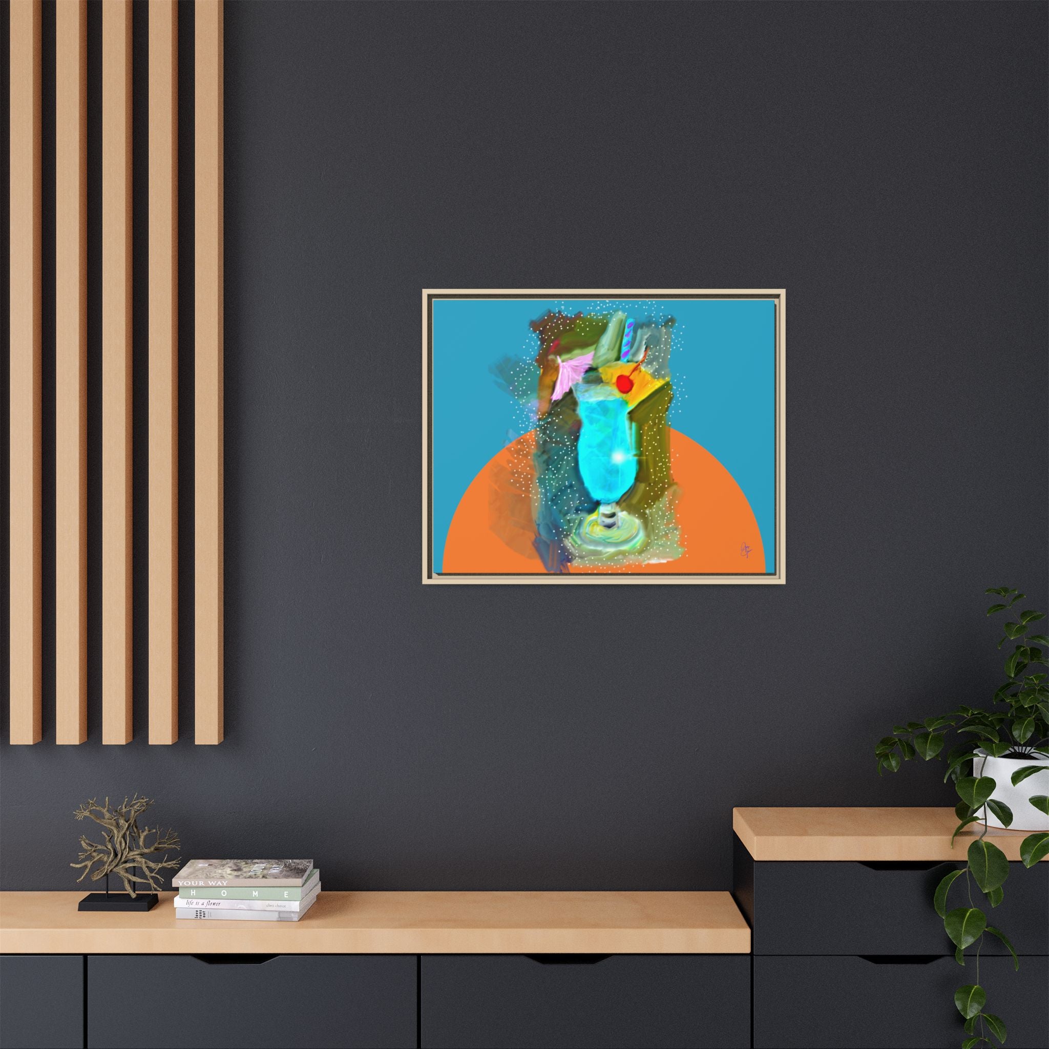 Tropical Blue Cocktail Canvas Print — Framed Matte Bar Art
