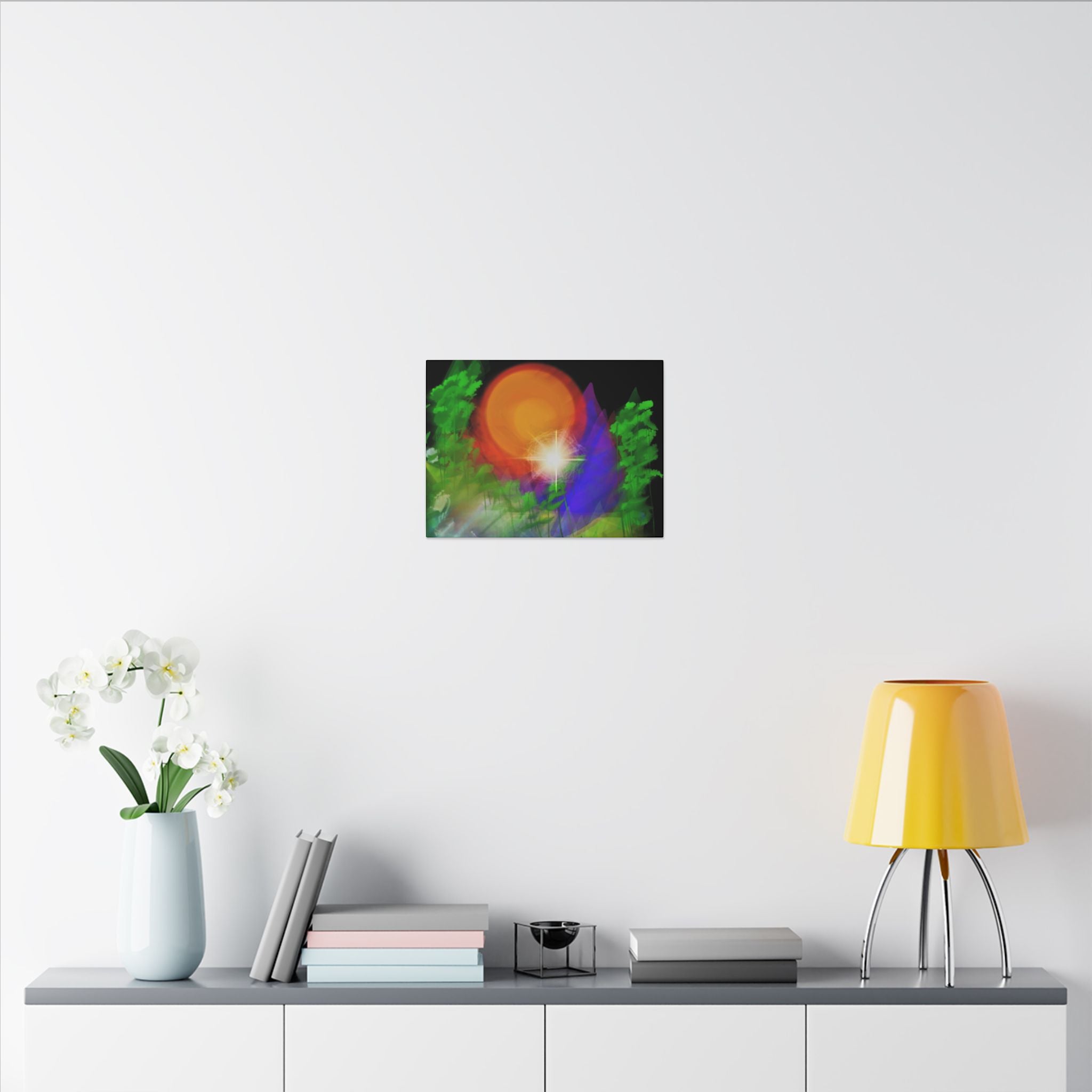 Sunburst Forest Matte Canvas Wall Art — Abstract Nature Landscape