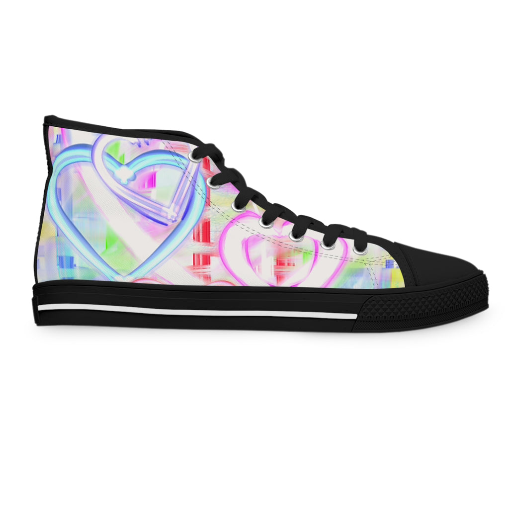 Women's High Top Sneakers — Pastel Heart Graffiti Print