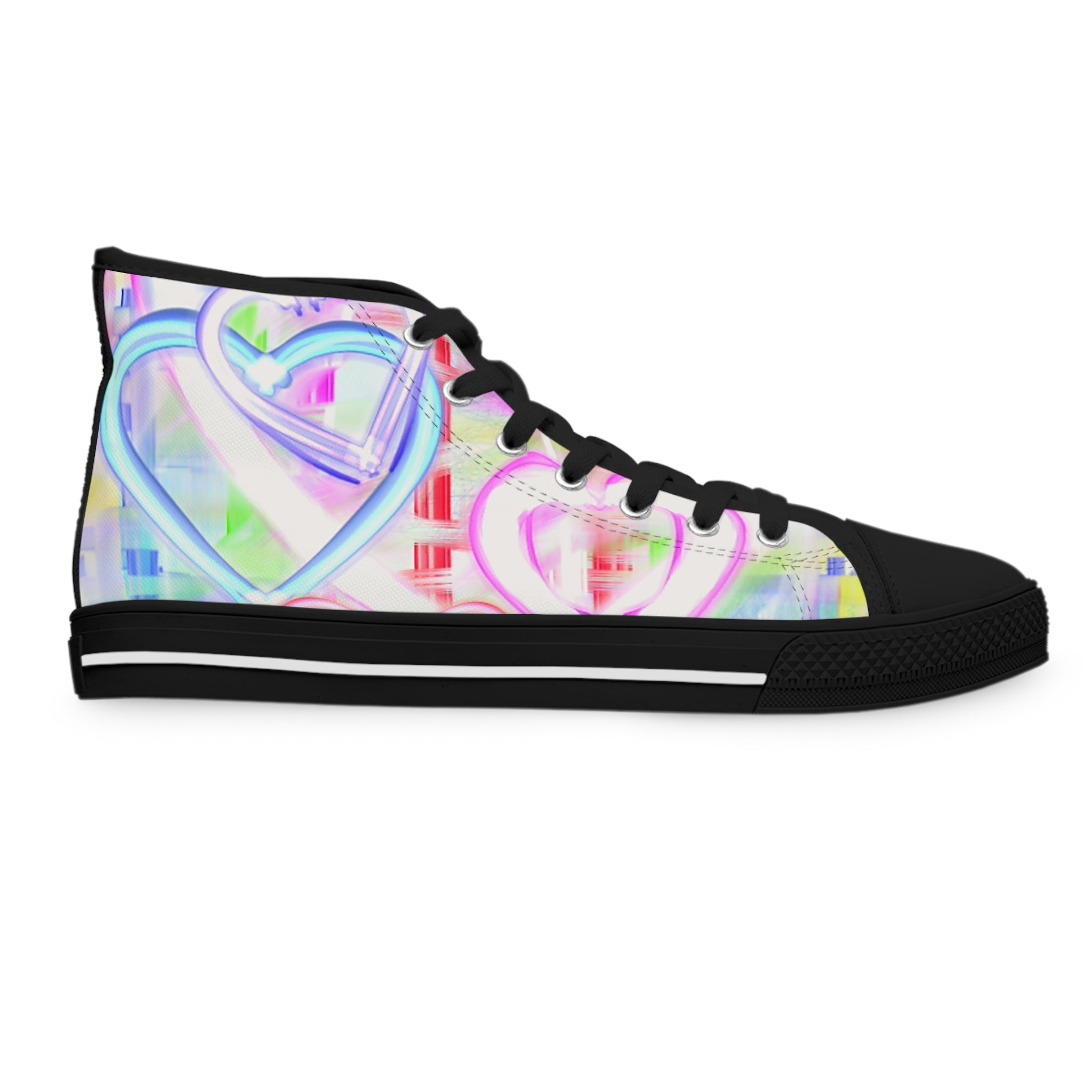 Women's High Top Sneakers — Pastel Heart Graffiti Print
