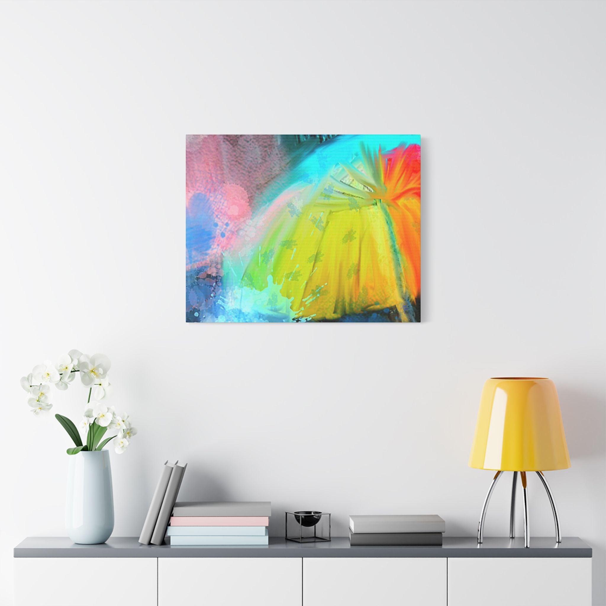 Abstract Rainbow Umbrella Canvas Print — Bright Colorful Satin-Stretched Wall Art