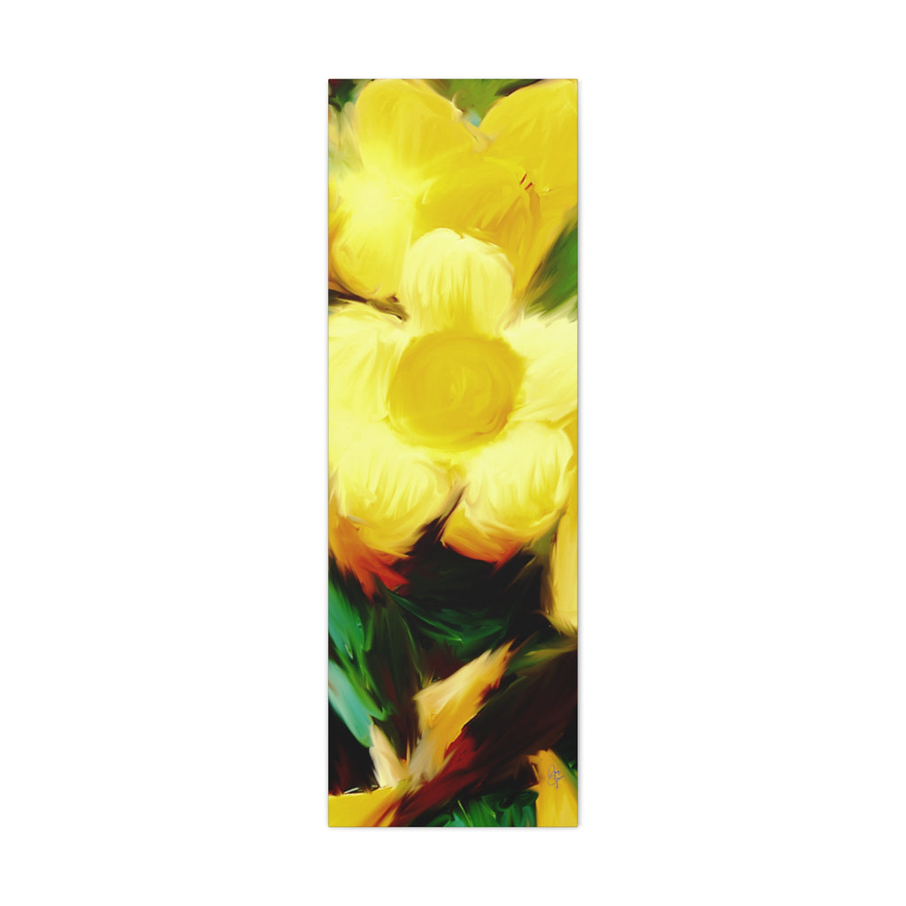 Yellow Floral Canvas Wall Art – Bright Sunflower-Style Painting, Matte Stretched Print