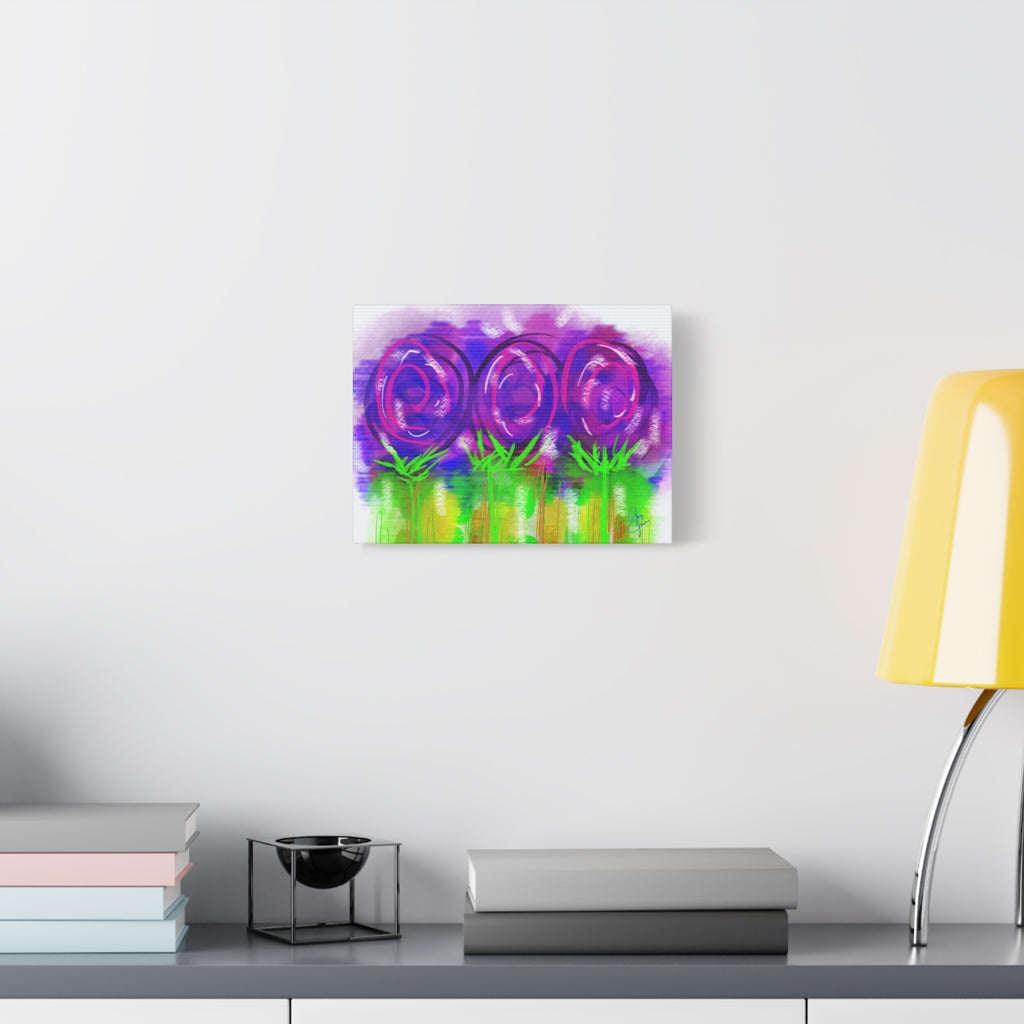 Abstract Purple Flowers Matte Canvas Wall Art — Vibrant Floral Painting on Stretched Canvas