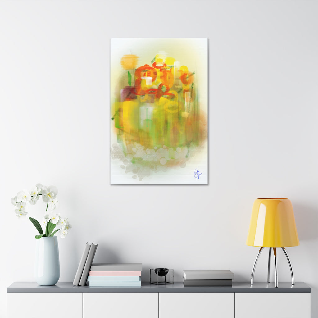 Abstract Floral Canvas Print – Yellow & Orange Stretched Wall Art (1.5" Depth)