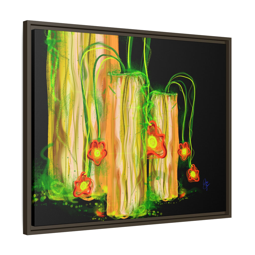 Framed Matte Canvas Print — Neon Floral Candlelight Art