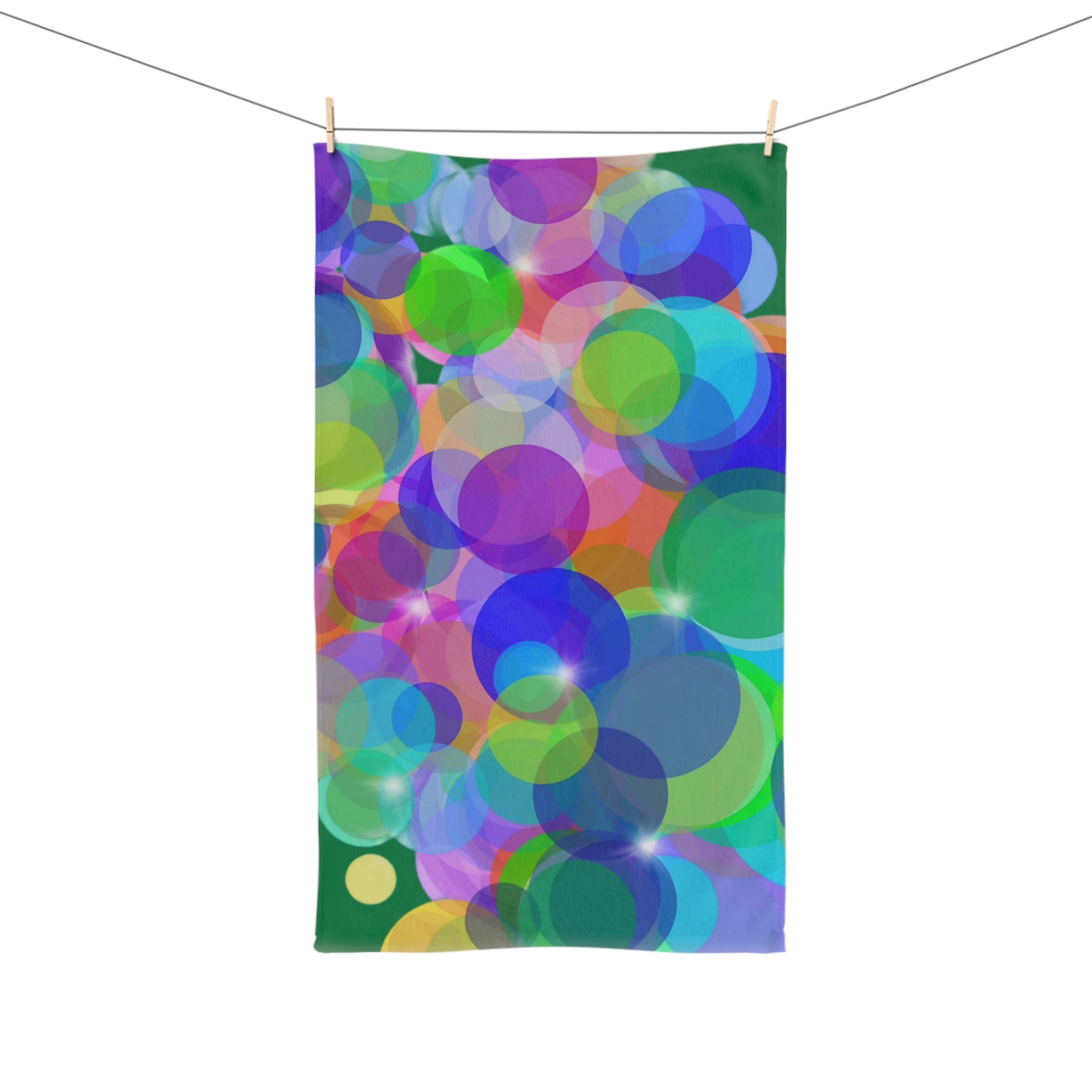 Colorful Bubble Bokeh Hand Towel — Bright Abstract Kitchen & Bathroom Accent