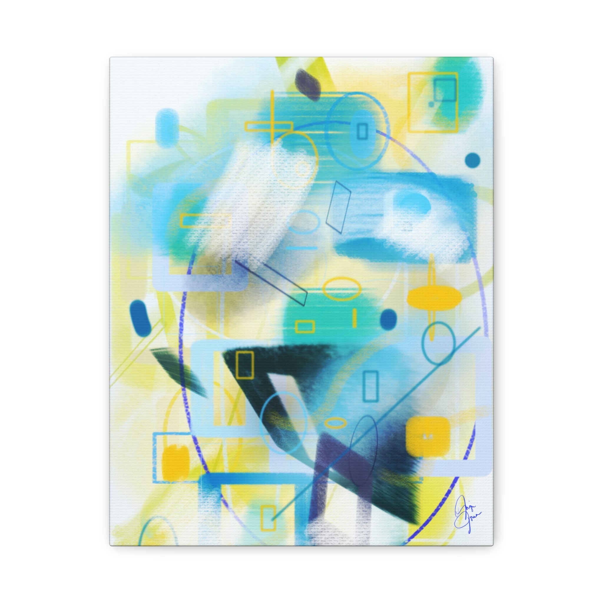 Abstract Blue & Yellow Geometry Canvas Print — Modern Stretched Wall Art