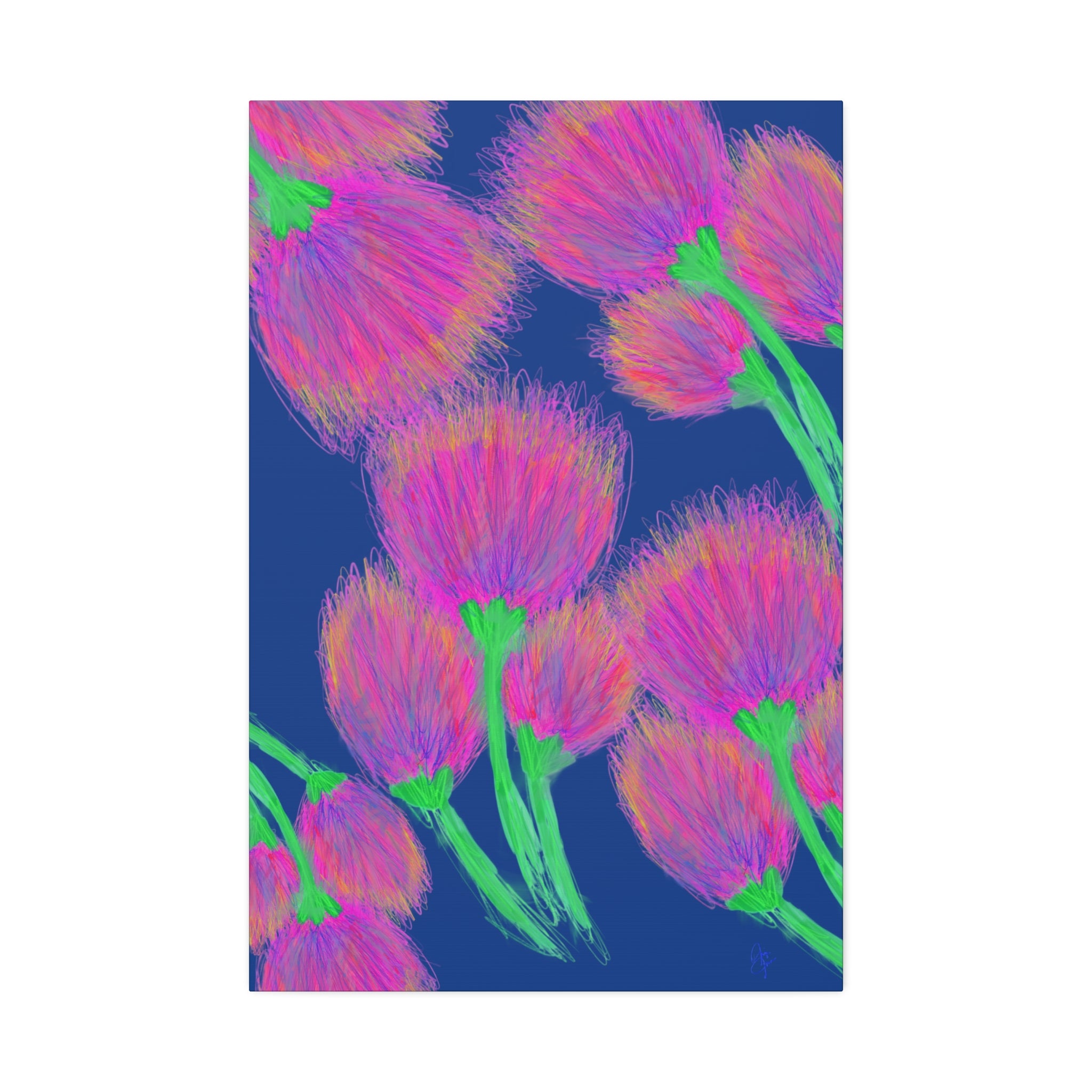 Floral Burst Canvas Print — Vibrant Pink Thistles Stretched Wall Art