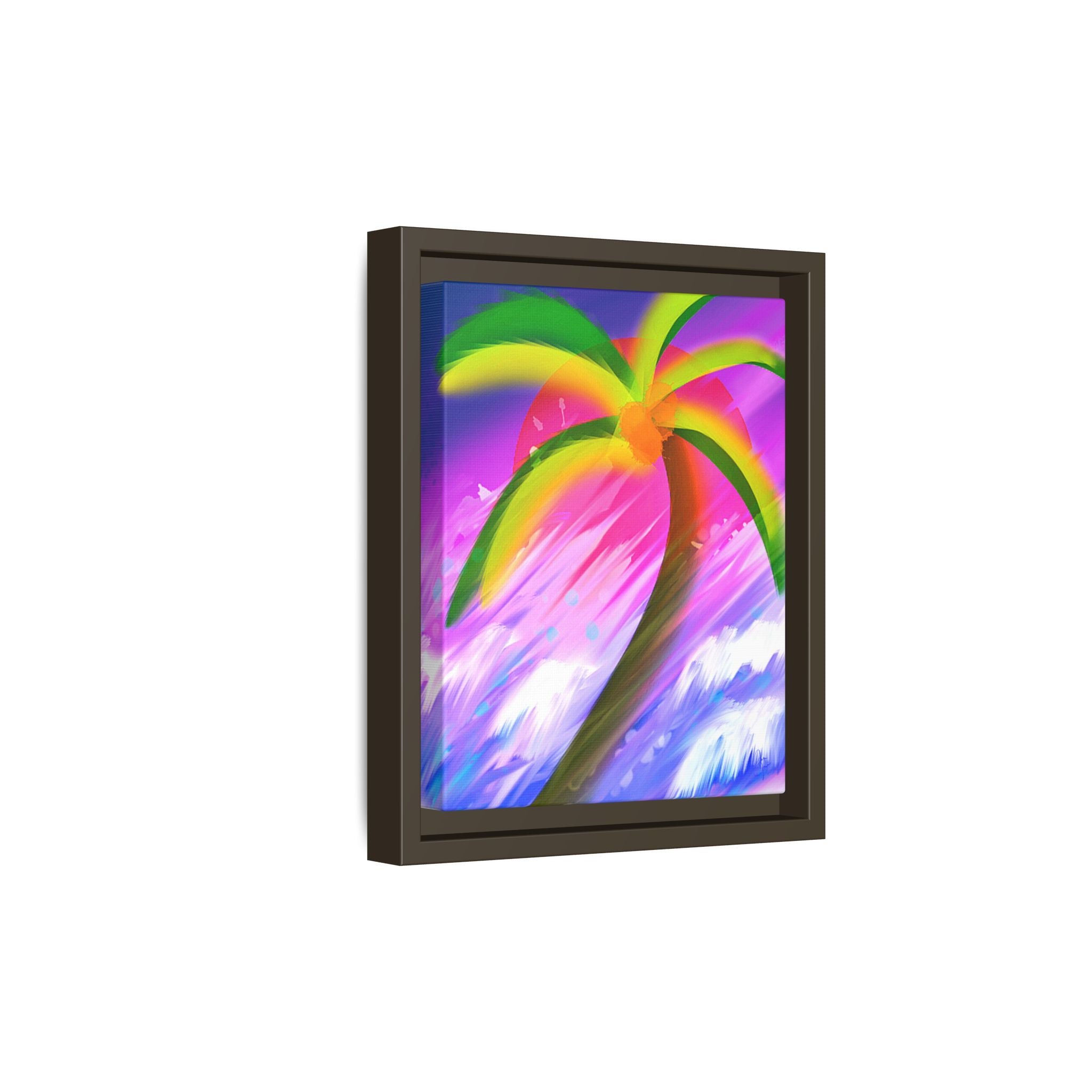 Framed Matte Canvas Print — Neon Palm Beach Art
