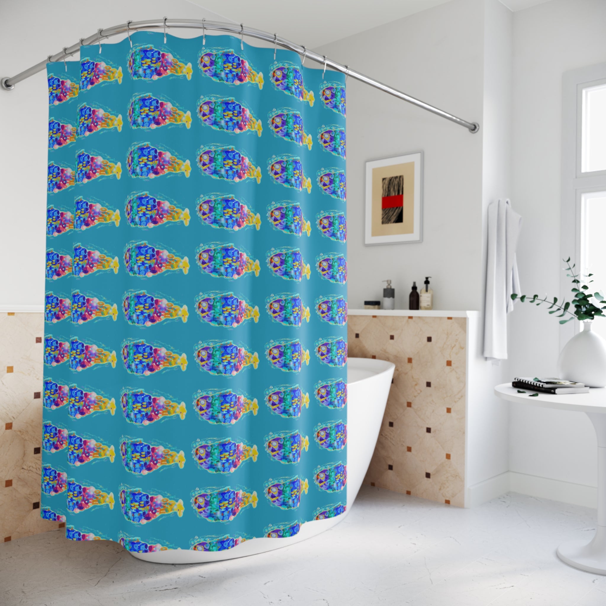 Fish Pattern Shower Curtain — Colorful Tropical Aquarium Design