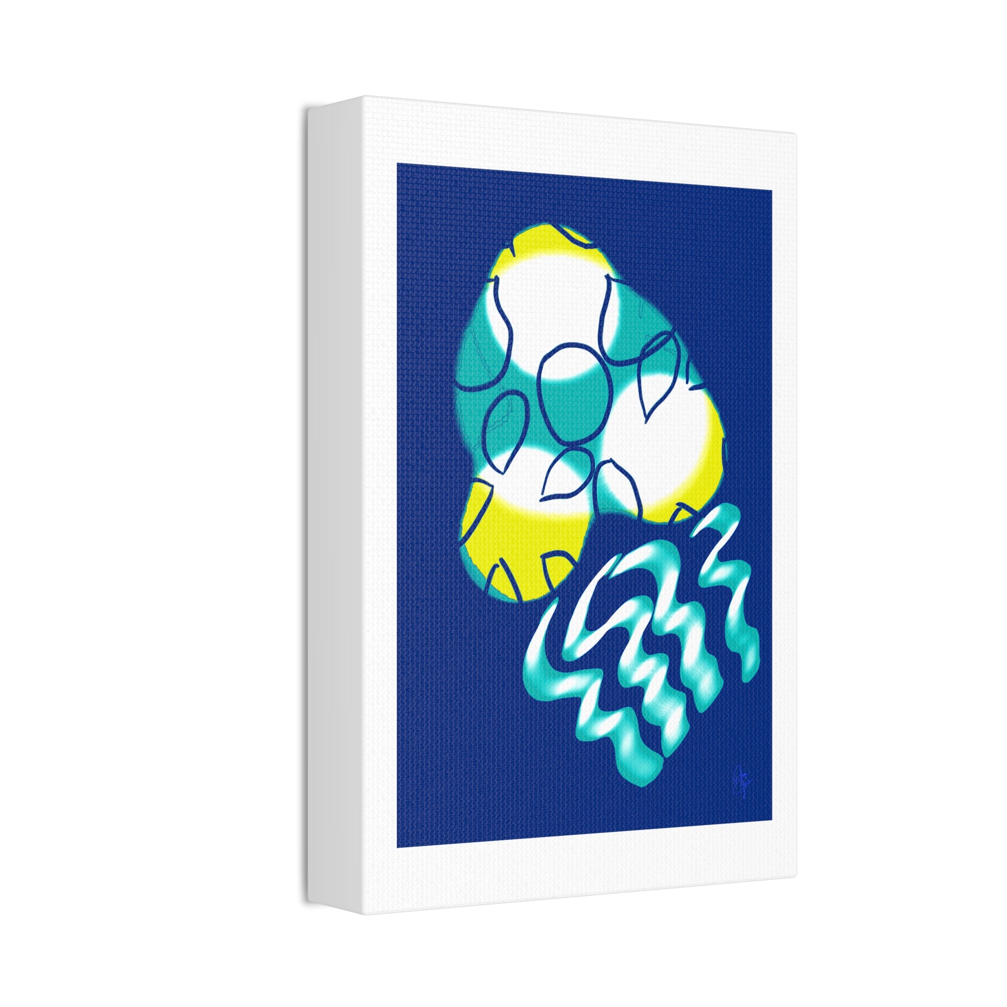 Abstract Ocean Waves Jellyfish Canvas Art — Blue & Teal Modern Wall Decor, Stretched 1.5"