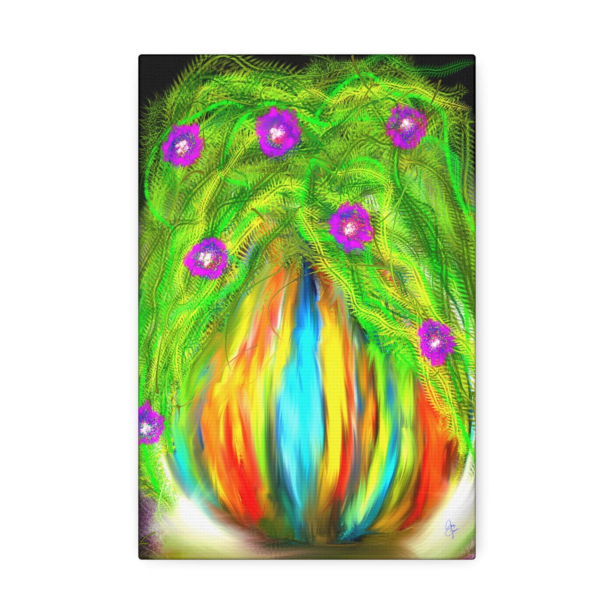 Abstract Floral Canvas Print — Colorful Blooming Vase Wall Art
