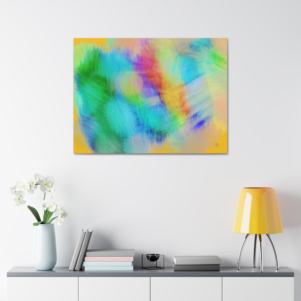 Abstract Pastel Watercolor Canvas Wall Art – Vibrant Rainbow Clouds Stretched Canvas