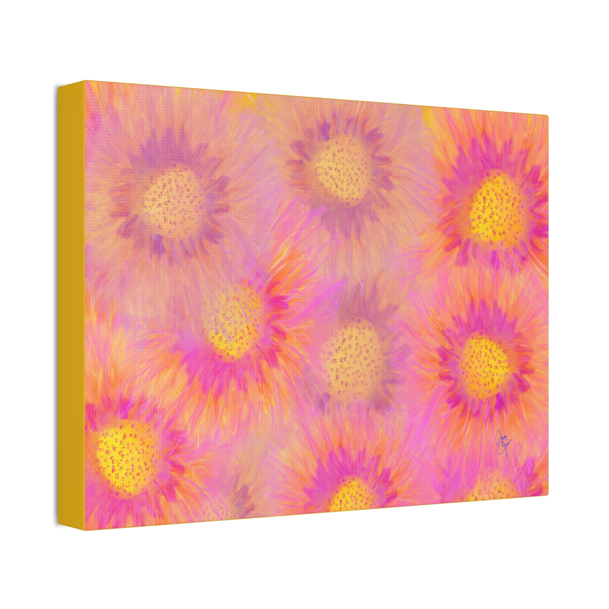 Sunburst Floral Canvas Wall Art — Pink & Yellow Abstract Sunflower Print