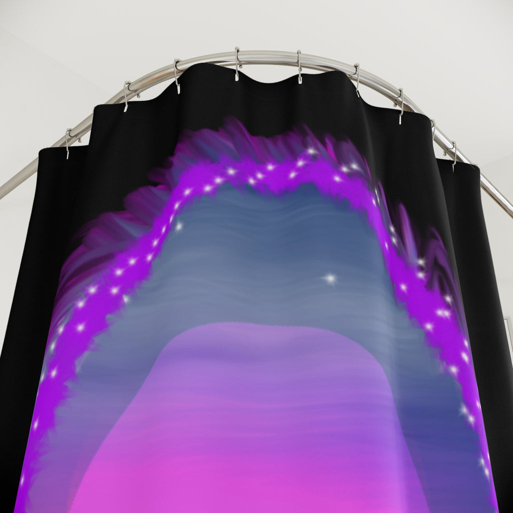 Mystic Neon Sunset Shower Curtain — Purple Galaxy Bath Decor