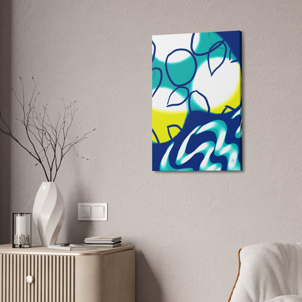 Abstract Ocean Waves Jellyfish Canvas Art — Blue & Teal Modern Wall Decor, Stretched 1.5"