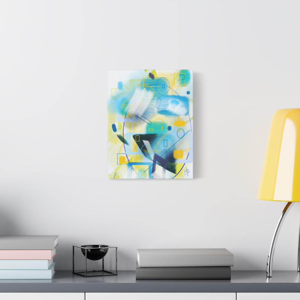 Abstract Blue & Yellow Geometry Canvas Print — Modern Stretched Wall Art