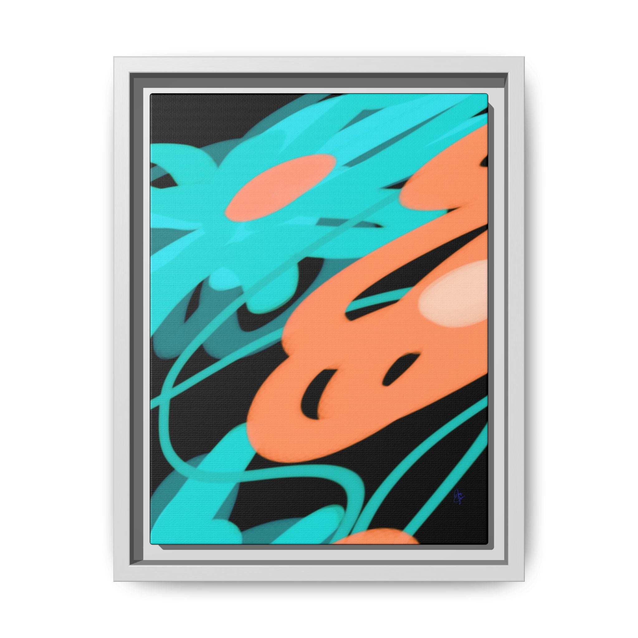 Abstract Teal & Coral Splash Framed Canvas