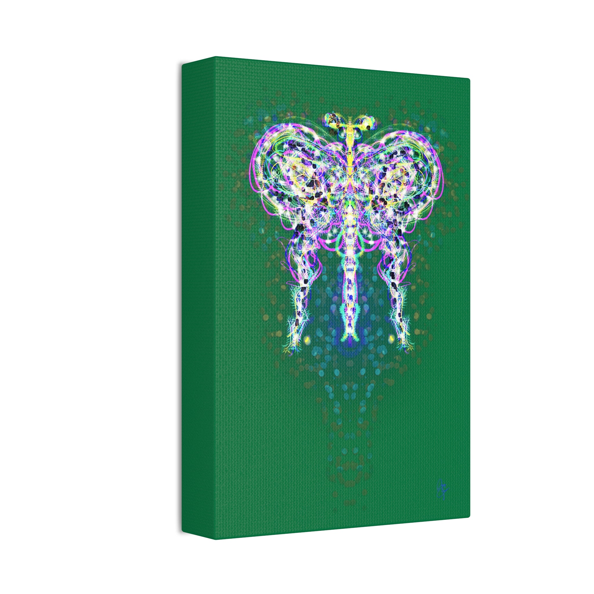 Butterfly Energy Canvas Print — Abstract Neon Butterfly Wall Art on Green