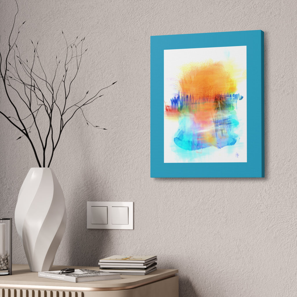 Abstract Color Burst Canvas — Vibrant Orange & Blue Stretched Wall Art
