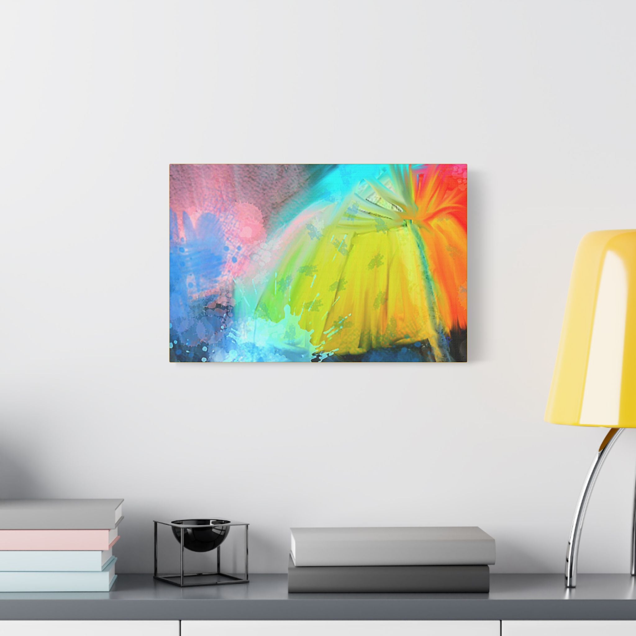 Abstract Rainbow Umbrella Canvas Print — Bright Colorful Satin-Stretched Wall Art