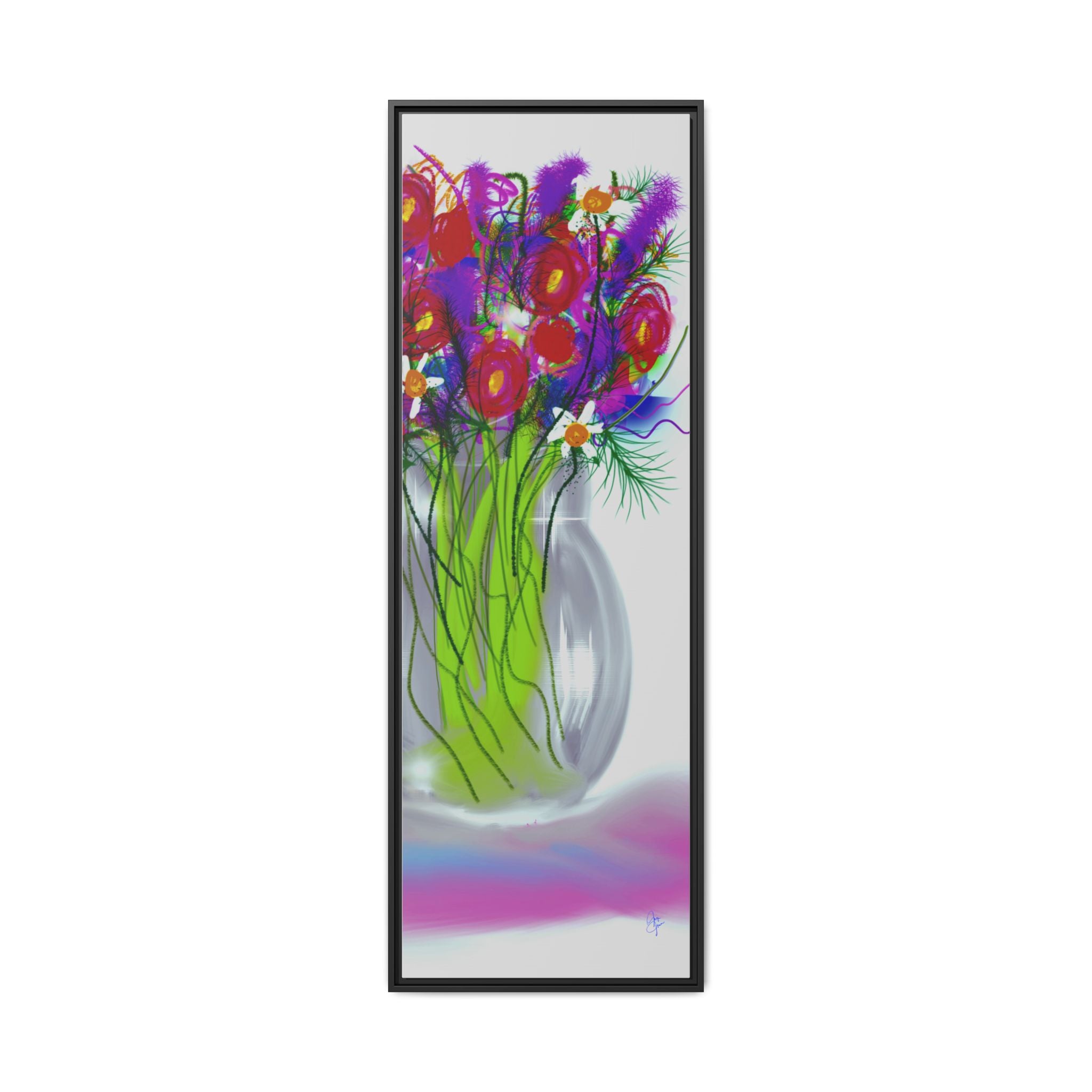 Framed Floral Bouquet Matte Canvas Wall Art — Colorful Abstract Flowers in Vase