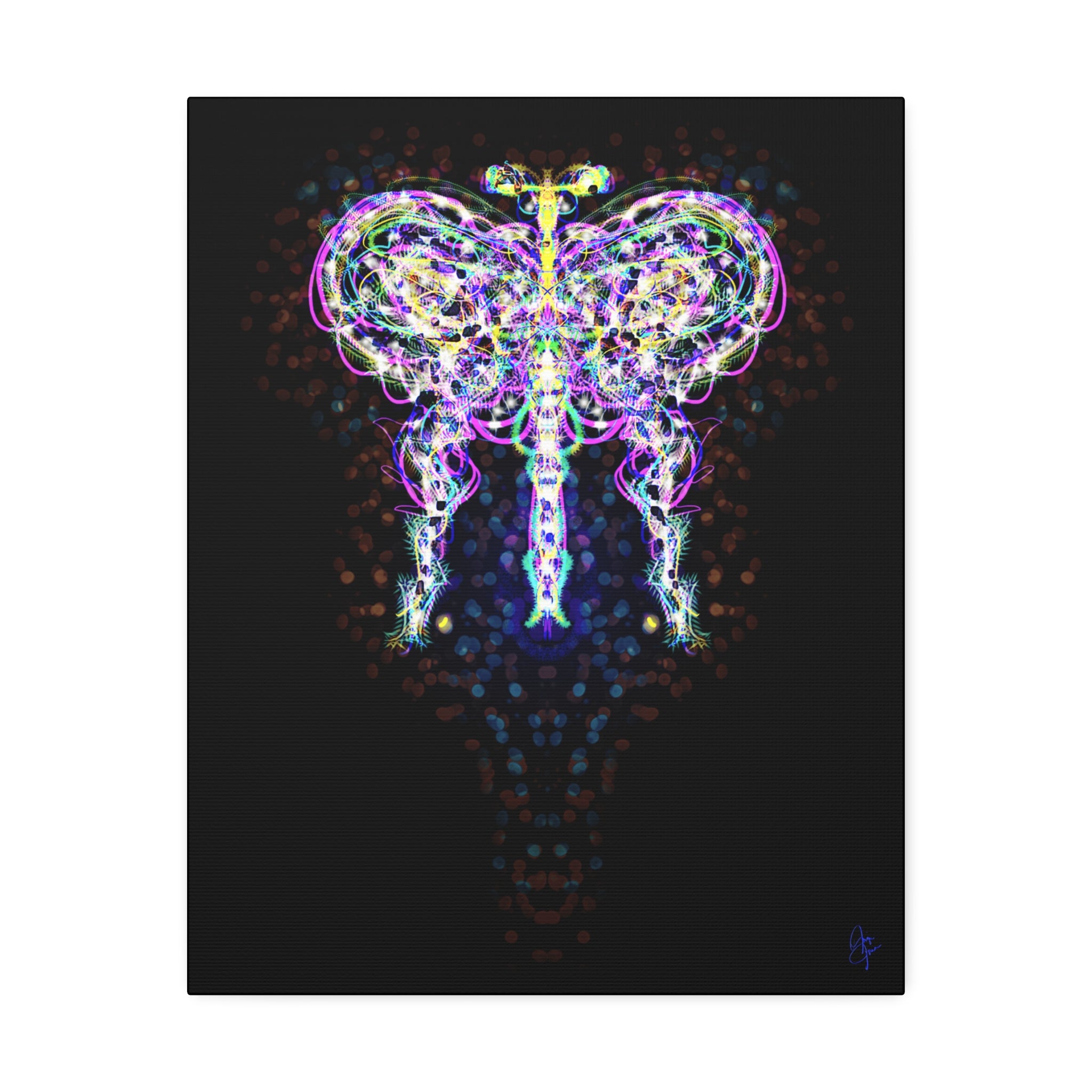 Butterfly Energy Canvas Print — Abstract Neon Butterfly Wall Art on Green