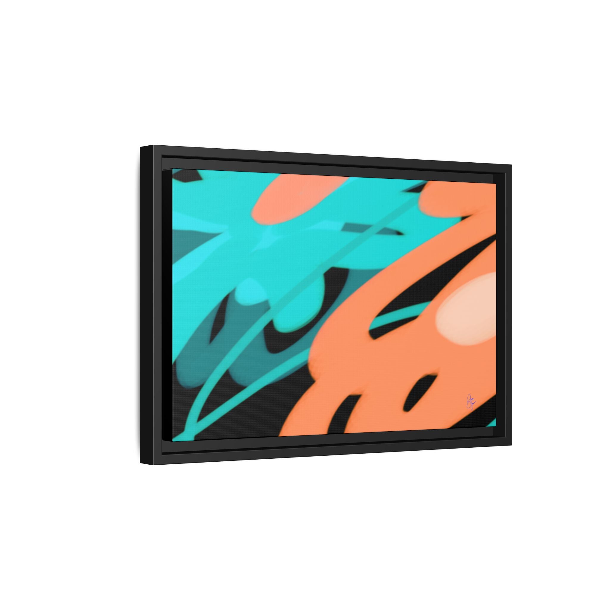 Abstract Teal & Coral Splash Framed Canvas