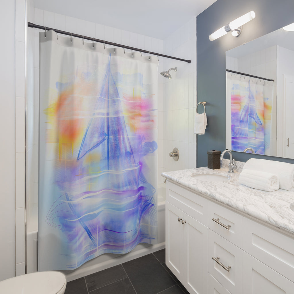 Shower Curtain - Watercolor Sailboat Nautical Beach Bathroom Decor