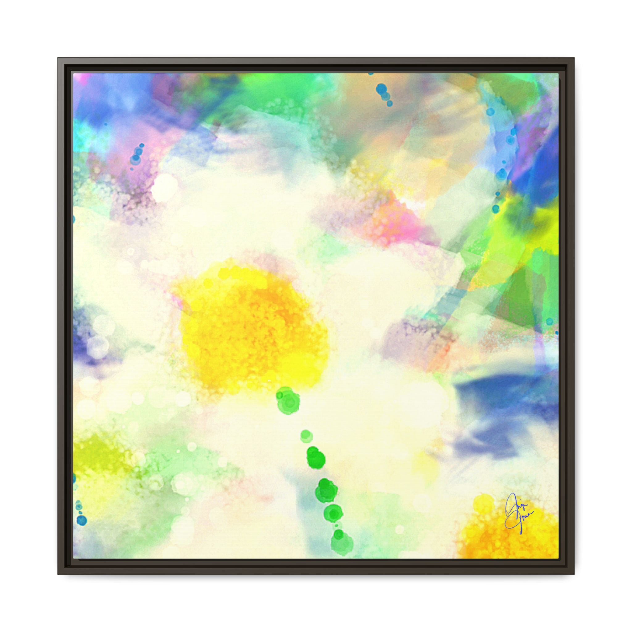 Framed Matte Canvas - Watercolor Yellow Floral Abstract Wall Art