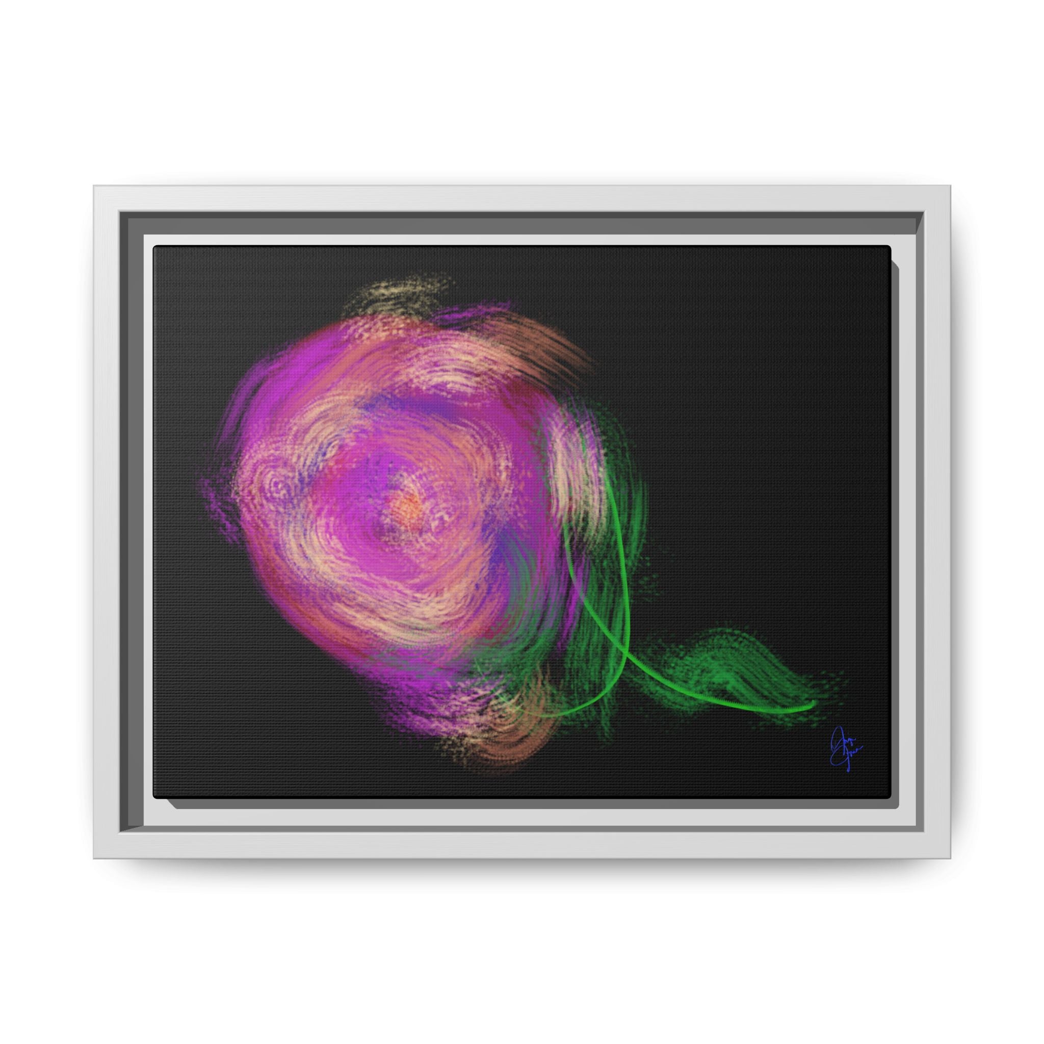 Abstract Rose Swirl Matte Framed Canvas — Multicolor Floral Wall Art