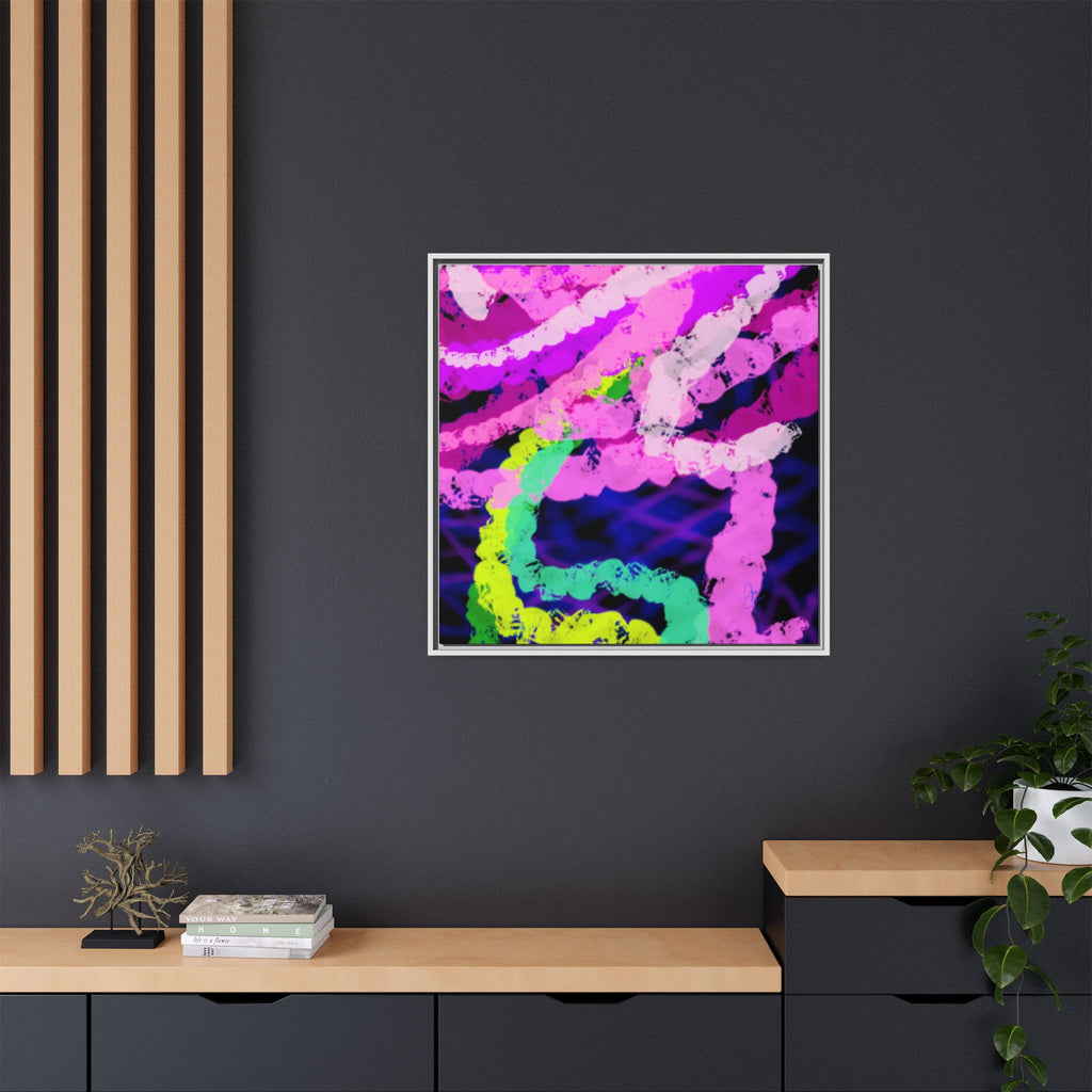 Framed Matte Canvas - Neon Rose Abstract Wall Art