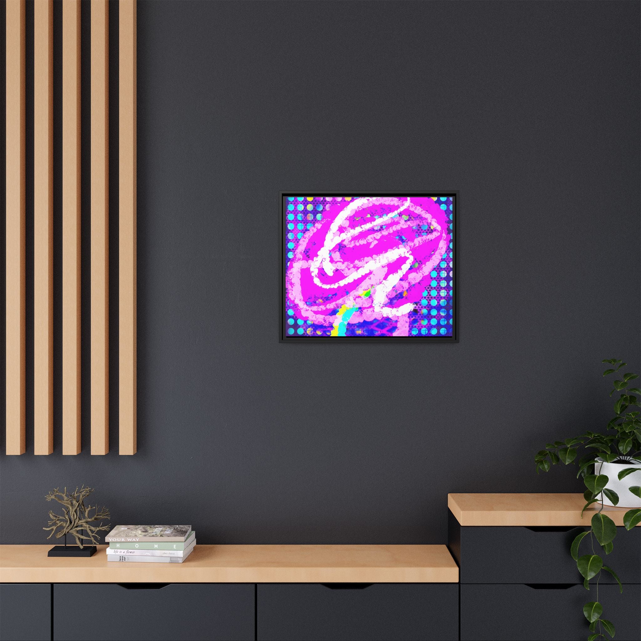 Abstract Neon Pop Art Matte Canvas — Framed Multi‑Color Wall Art