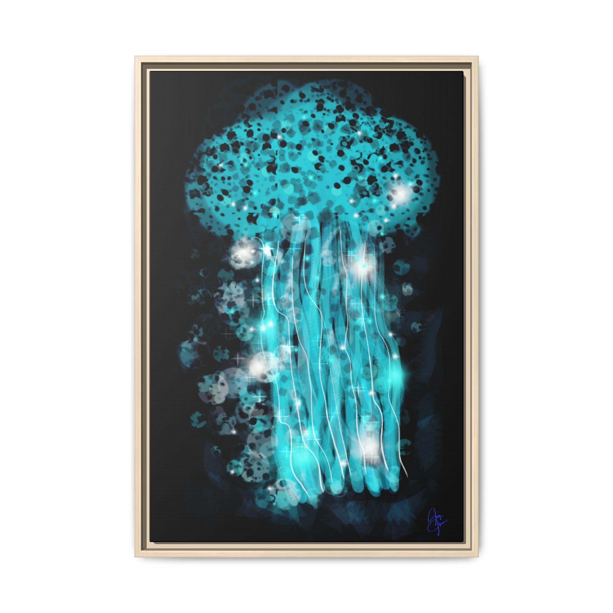 Glowing Jellyfish Art Print — Framed Matte Canvas