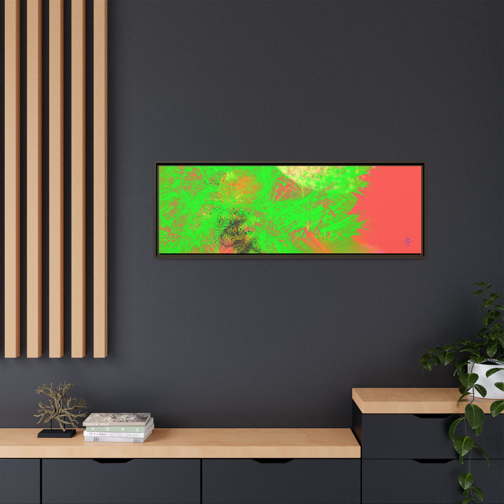 Abstract Neon Tree Matte Canvas Framed Art — Vibrant Green Moon Landscape
