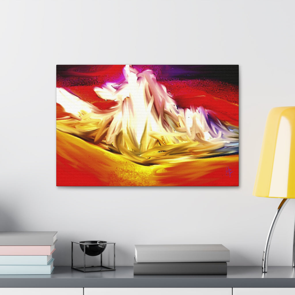 Abstract Campfire Canvas Print — Vibrant Red & Gold Stretched Wall Art