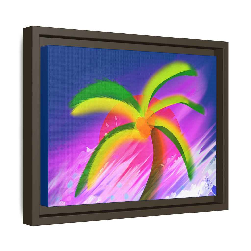 Framed Matte Canvas Print — Neon Palm Beach Art