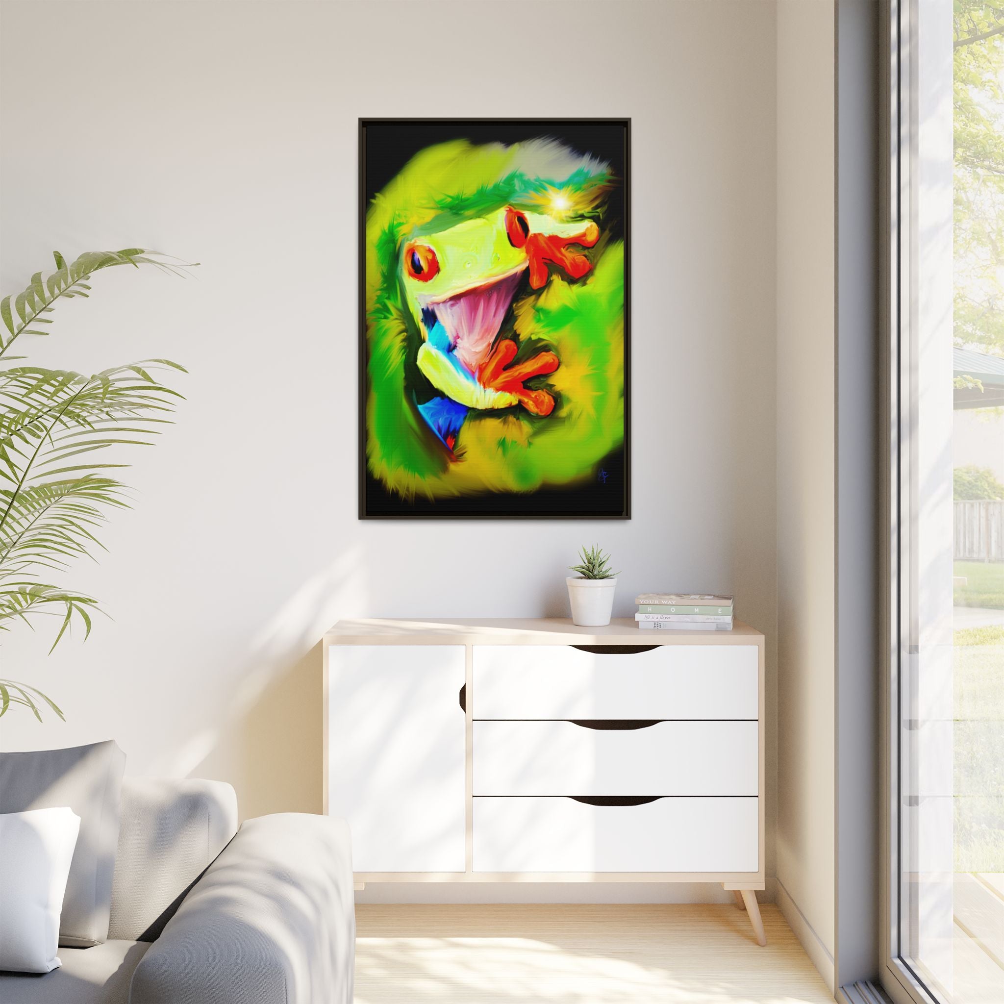 Colorful Tree Frog Matte Canvas Print — Framed Tropical Wall Art