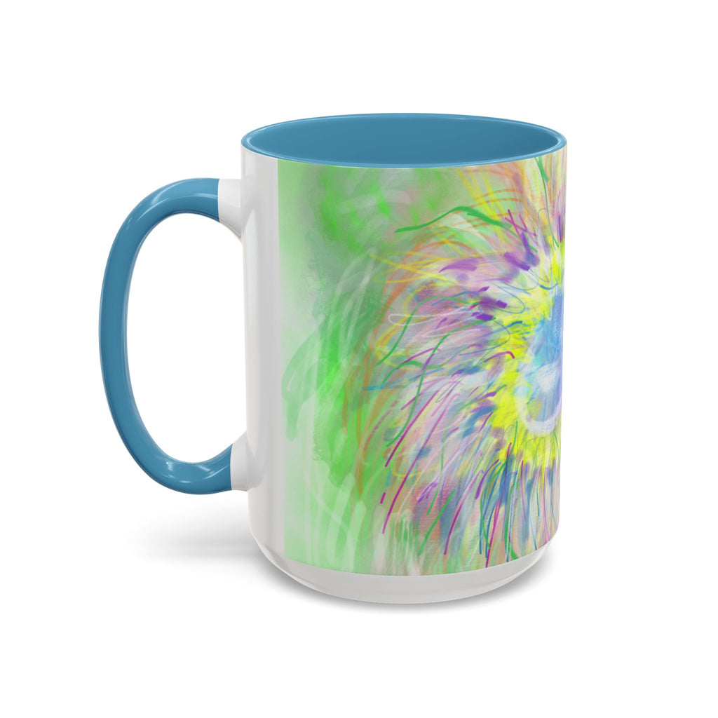 Colorful Sunflower Accent Coffee Mug — Pink Inner Artistic Floral Design (11/15 oz)