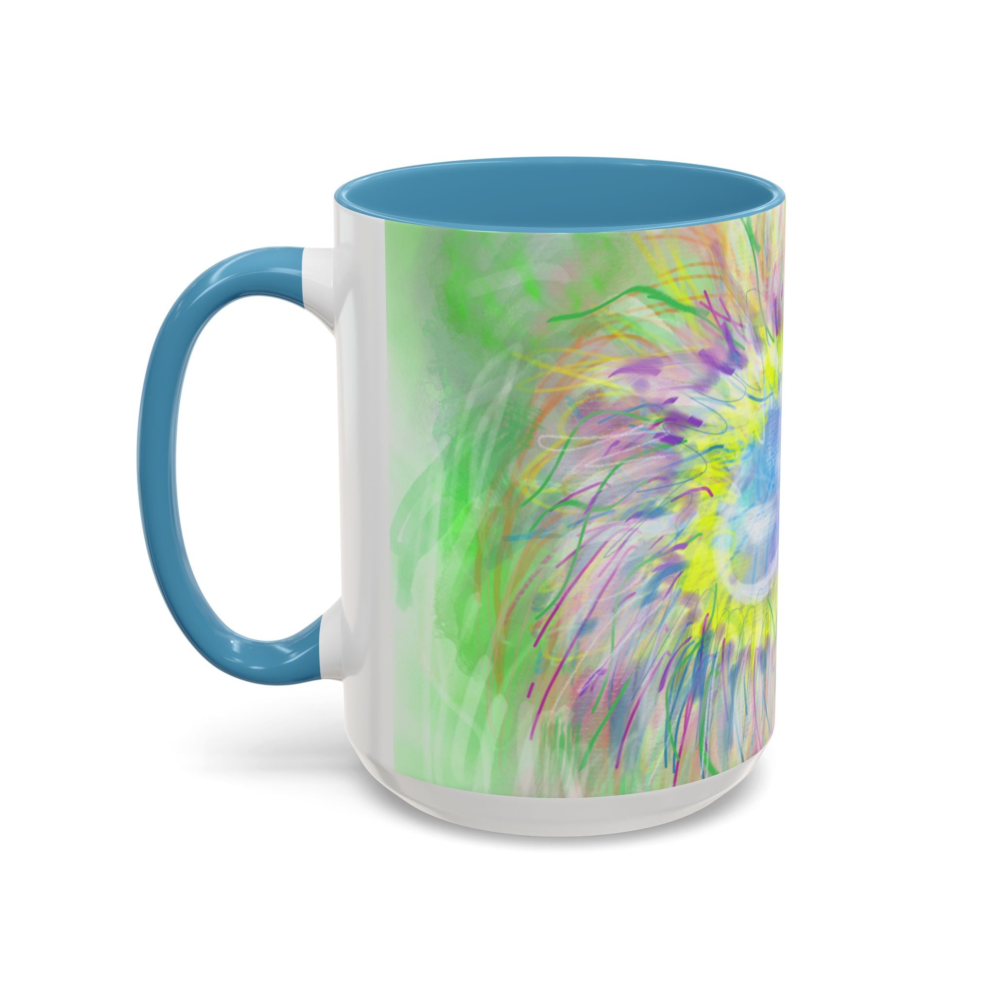 Colorful Sunflower Accent Coffee Mug — Pink Inner Artistic Floral Design (11/15 oz)