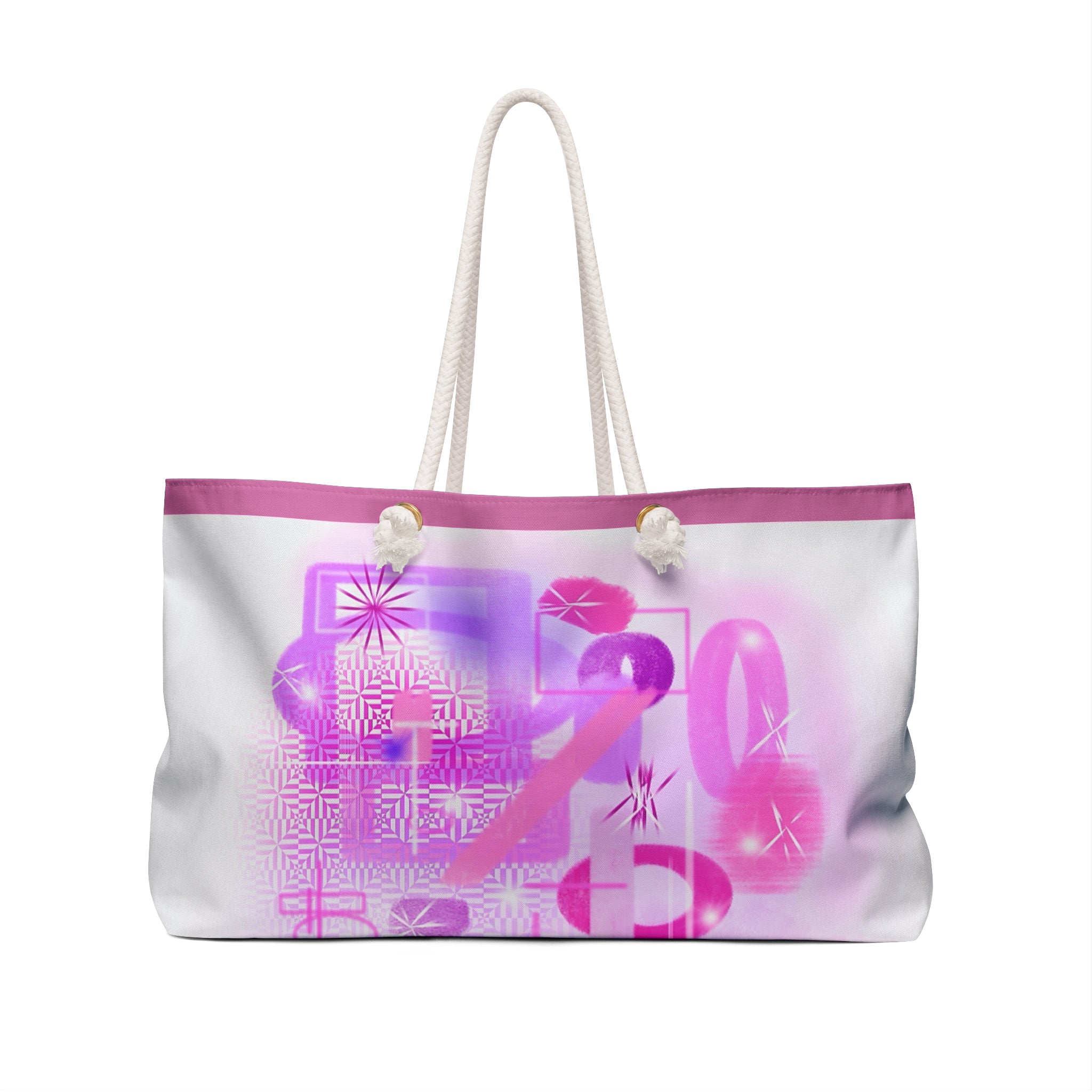 Pink Abstract Weekender Bag — Floral Geometric Travel Tote