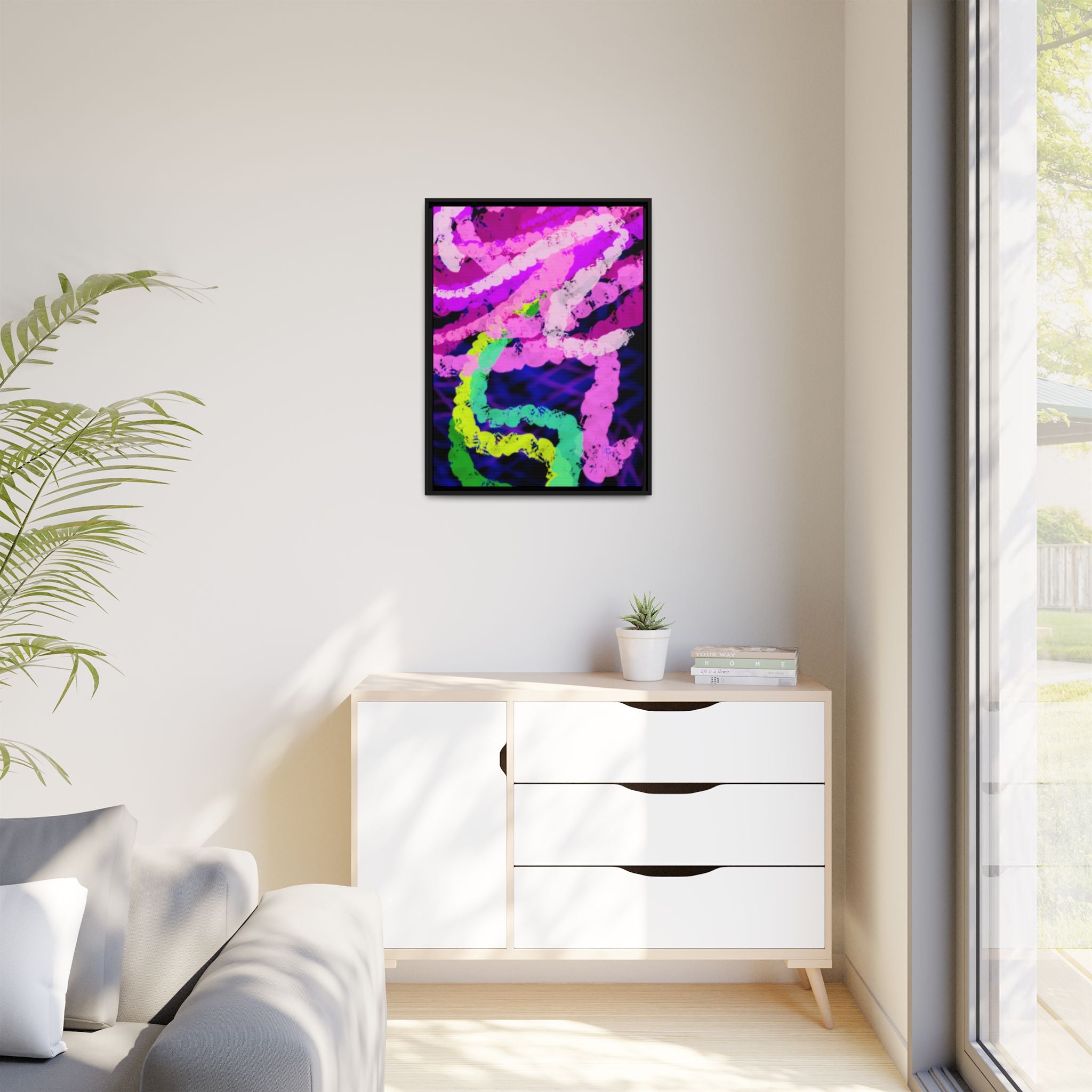 Framed Matte Canvas - Neon Rose Abstract Wall Art