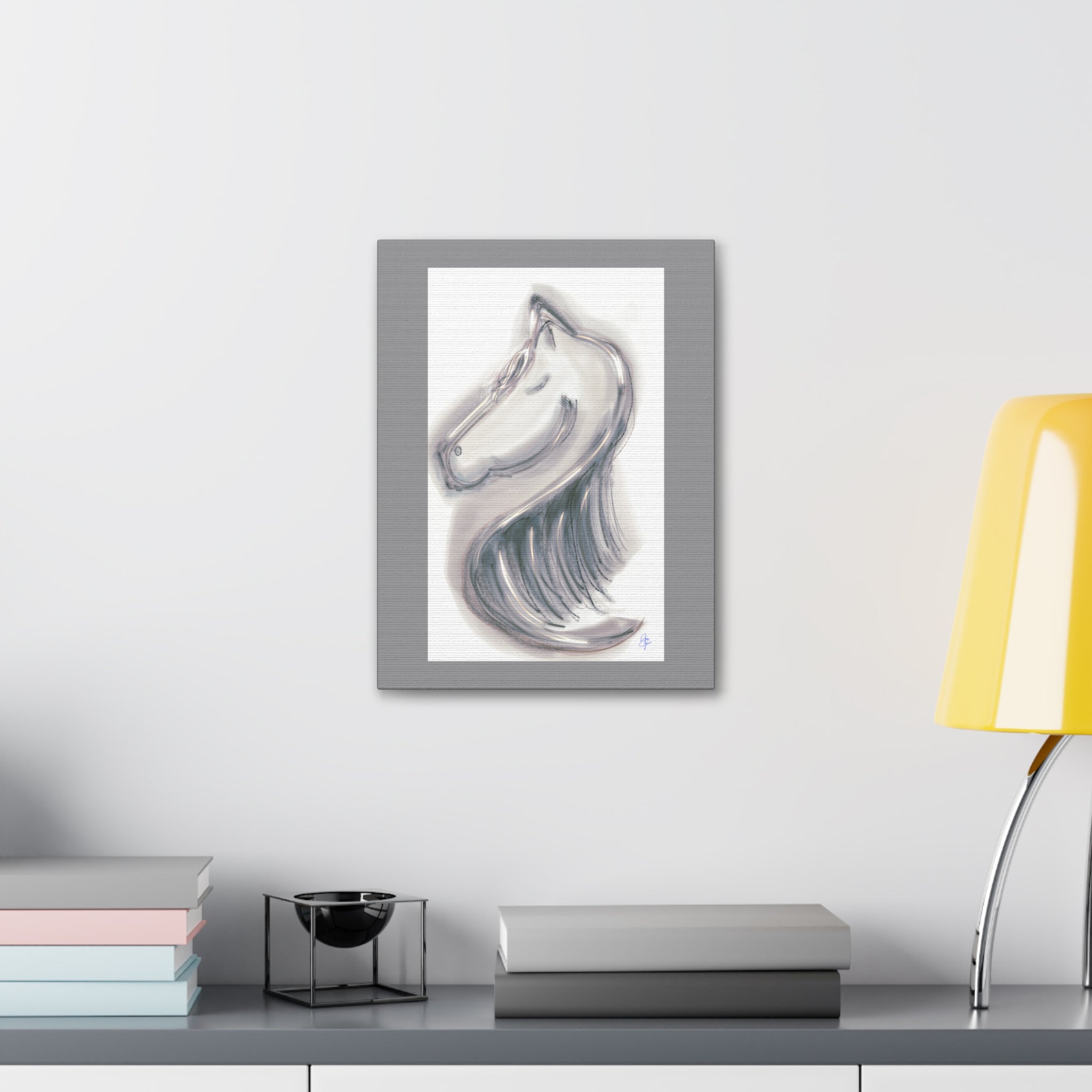 Silver Horse Head Canvas Art — Modern Minimalist Equestrian Wall Decor